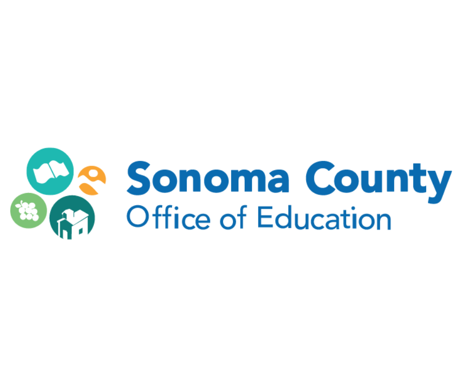 Logo of Sonoma County Office of Education with icons representing a flag, a person, a grape cluster, and a house.