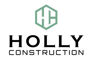Holly Construction logo with a green hexagonal emblem and black text