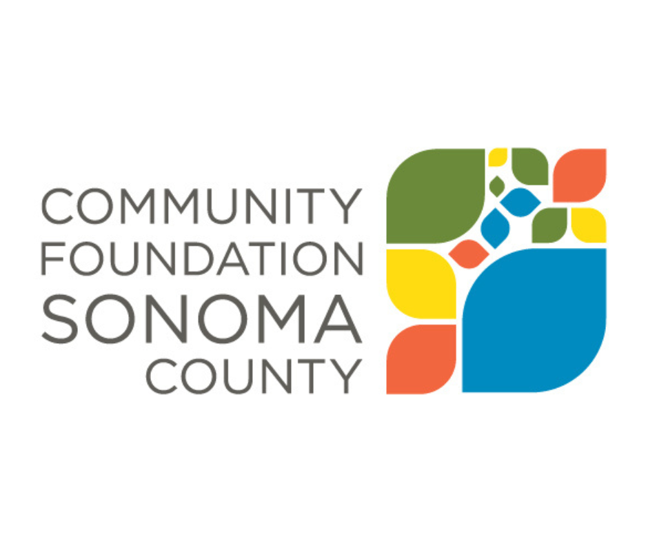 Logo of Community Foundation Sonoma County with colorful abstract shapes and text.