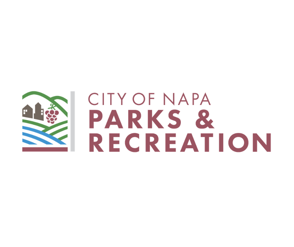 Logo of the City of Napa Parks & Recreation featuring a stylized landscape with buildings, grapes, hills, and water