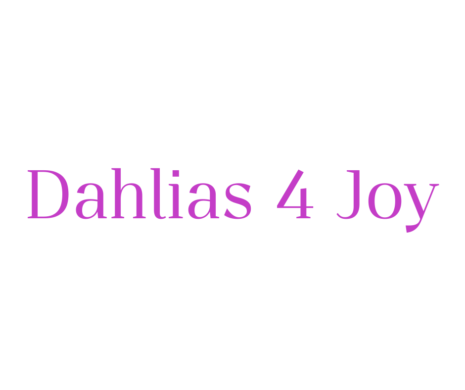Text reads "Dahlias 4 Joy" in purple font on a white background.
