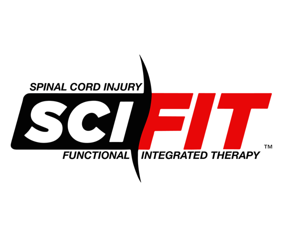 Logo for SCI FIT with black and red text, promoting spinal cord injury functional integrated therapy.