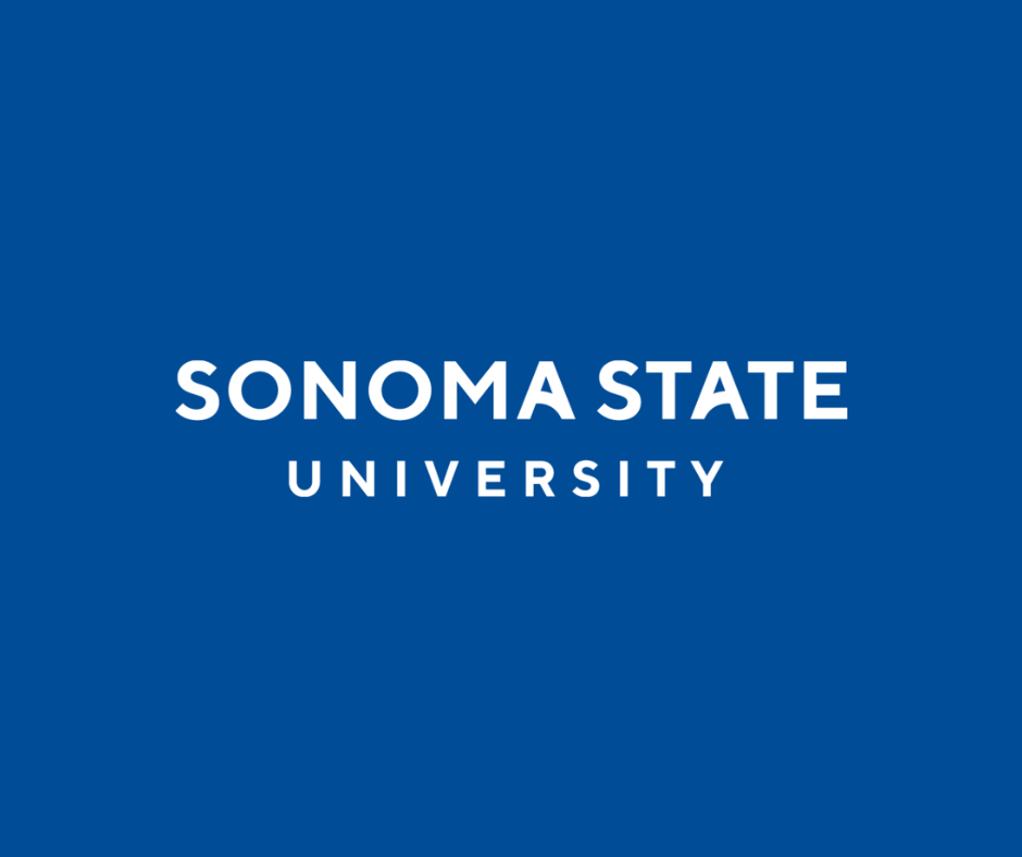 Blue background with white text reading 'Sonoma State University'.