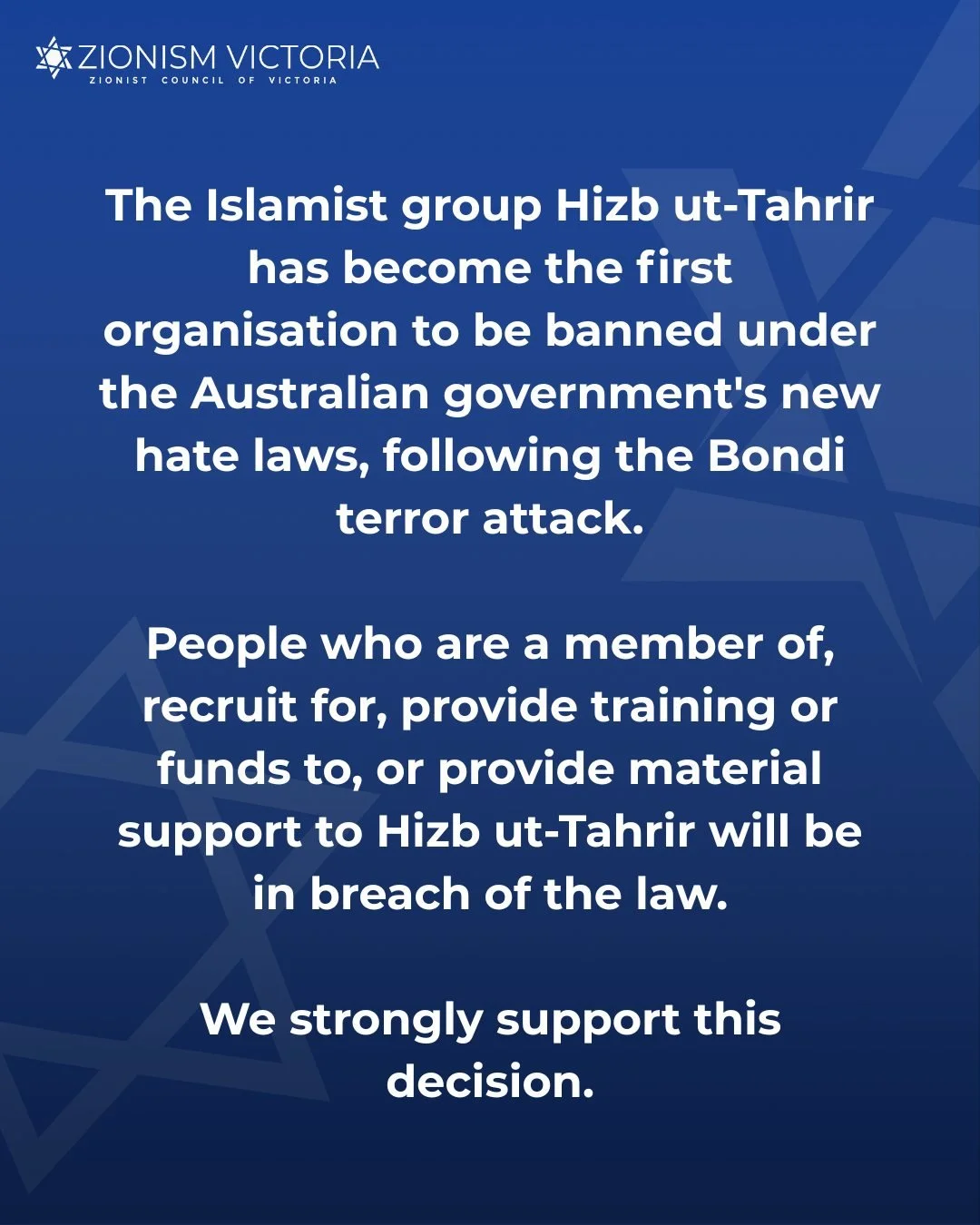 The Islamist group Hizb ut-Tahrir has become the first organisation banned under Australia&rsquo;s new hate laws following the Bondi terror attack.

Under the new legislation, anyone who is a member of the group, recruits for it, provides training, f