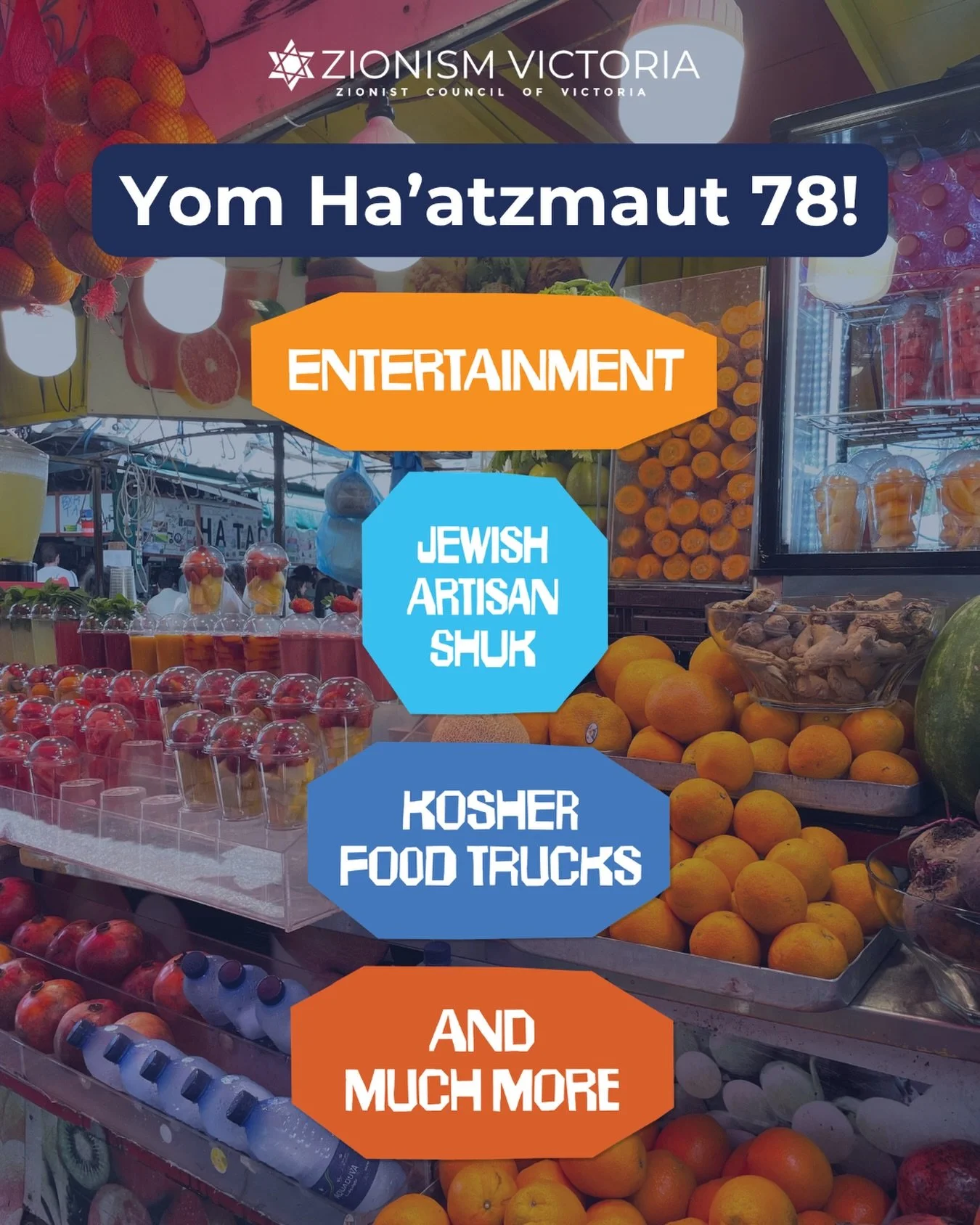 You don&rsquo;t need a plane ticket to feel the Tel Aviv buzz this year. We&rsquo;re celebrating Israel&rsquo;s 78th with a massive tribute to the city that never sleeps. 🇮🇱
&nbsp;
Explore our Jewish Artisan Shuk, grab a bite from the Kosher Food T