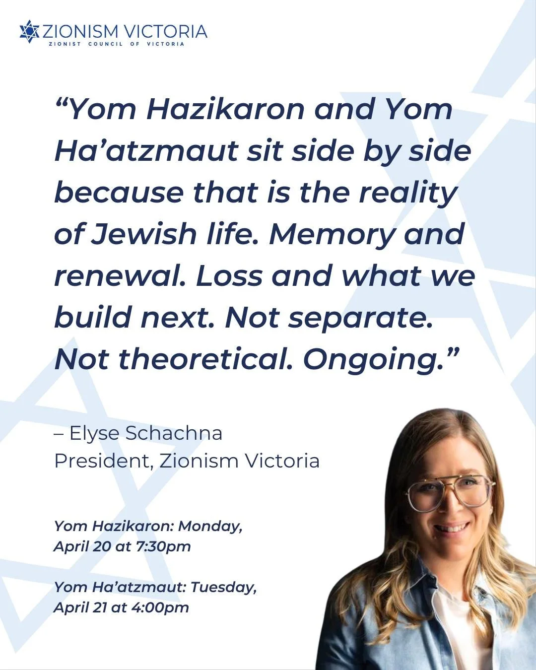 Read this week's full statement from Elyse Schachna - President, Zionism Victoria - in our newsletter.

Subscribe in bio.

Shabbat shalom!