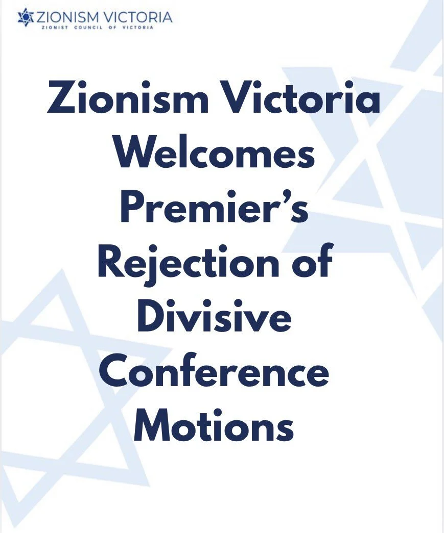 Zionism Victoria Welcomes Premier&rsquo;s Rejection of Divisive Conference Motions @jacintaallanmp