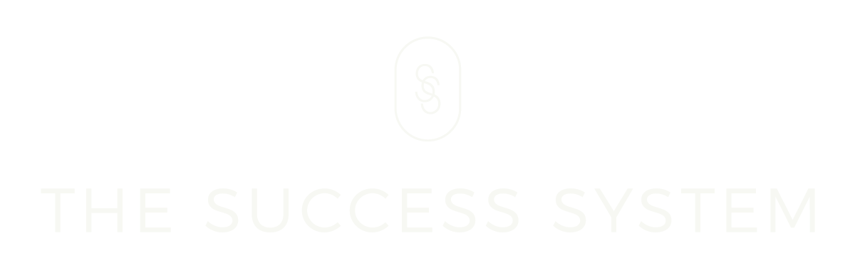Black background with white text that reads "The Success System" and a white oval logo with intertwined symbols above the text.