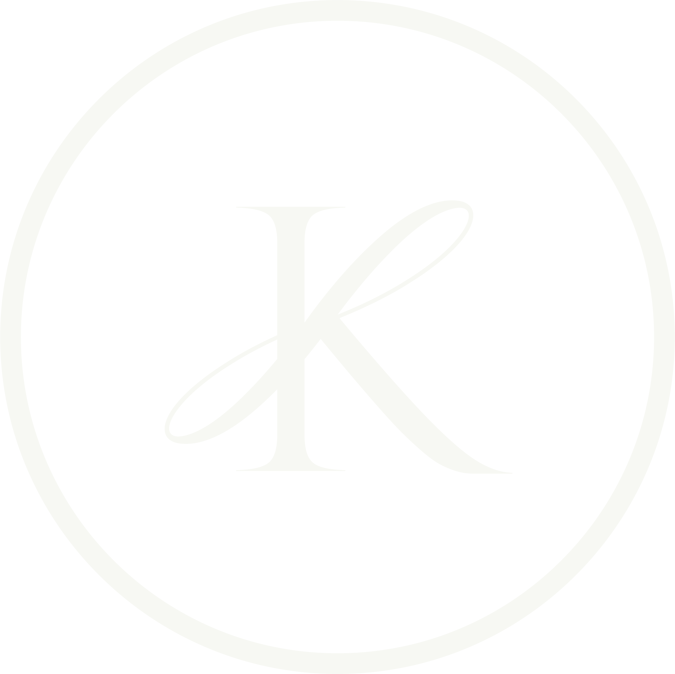 Black circular logo with white border and a white letter 'K' with a swoosh around it.