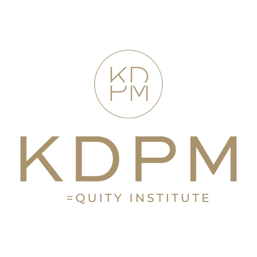Logo with the text 'KDP M = Equity Institute' and a minimal circular design with the initials 'KDM' in the center.