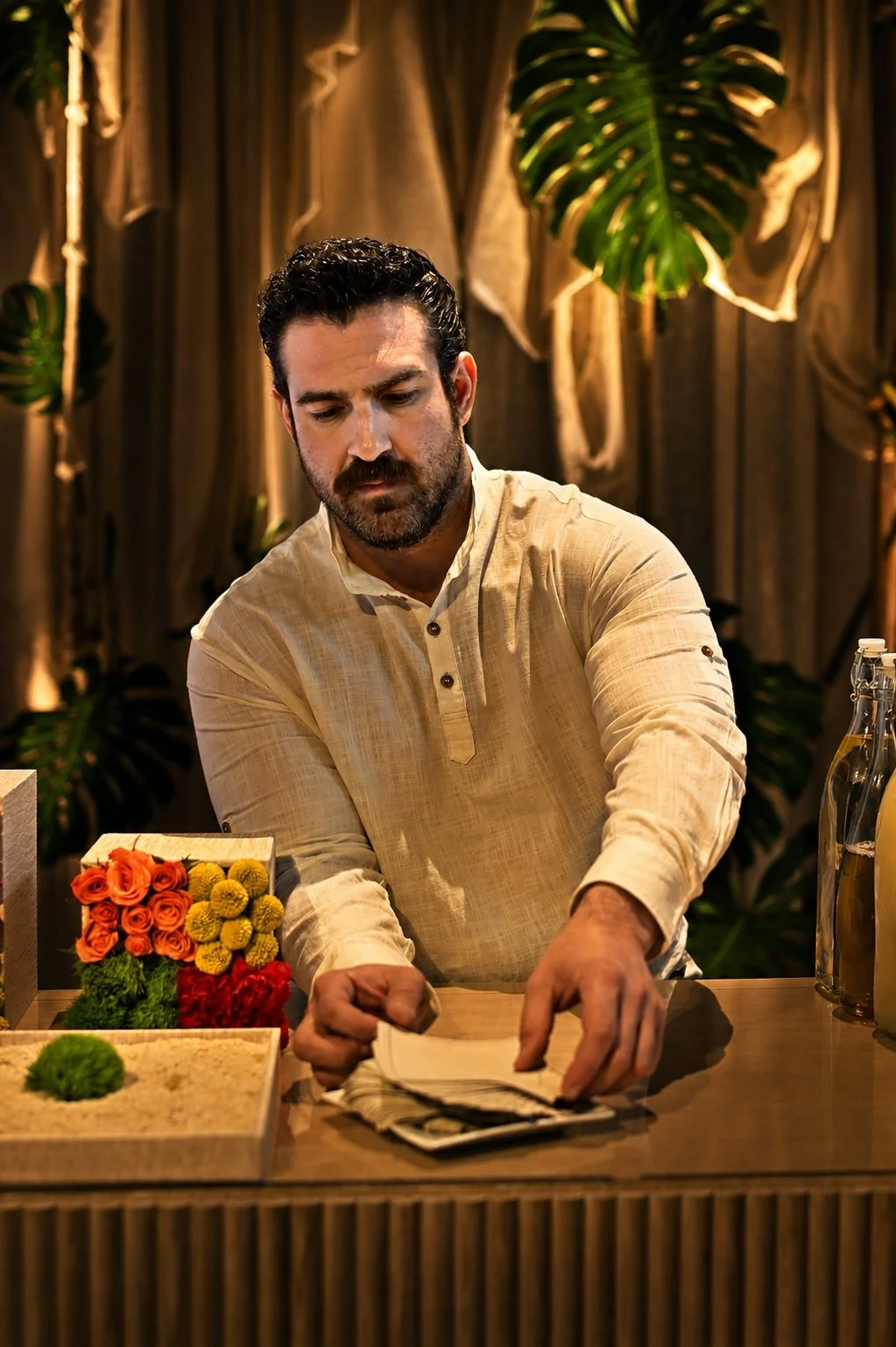 Bartender at the Bank of America cocktail at the Rubell Museum in Miami Florida