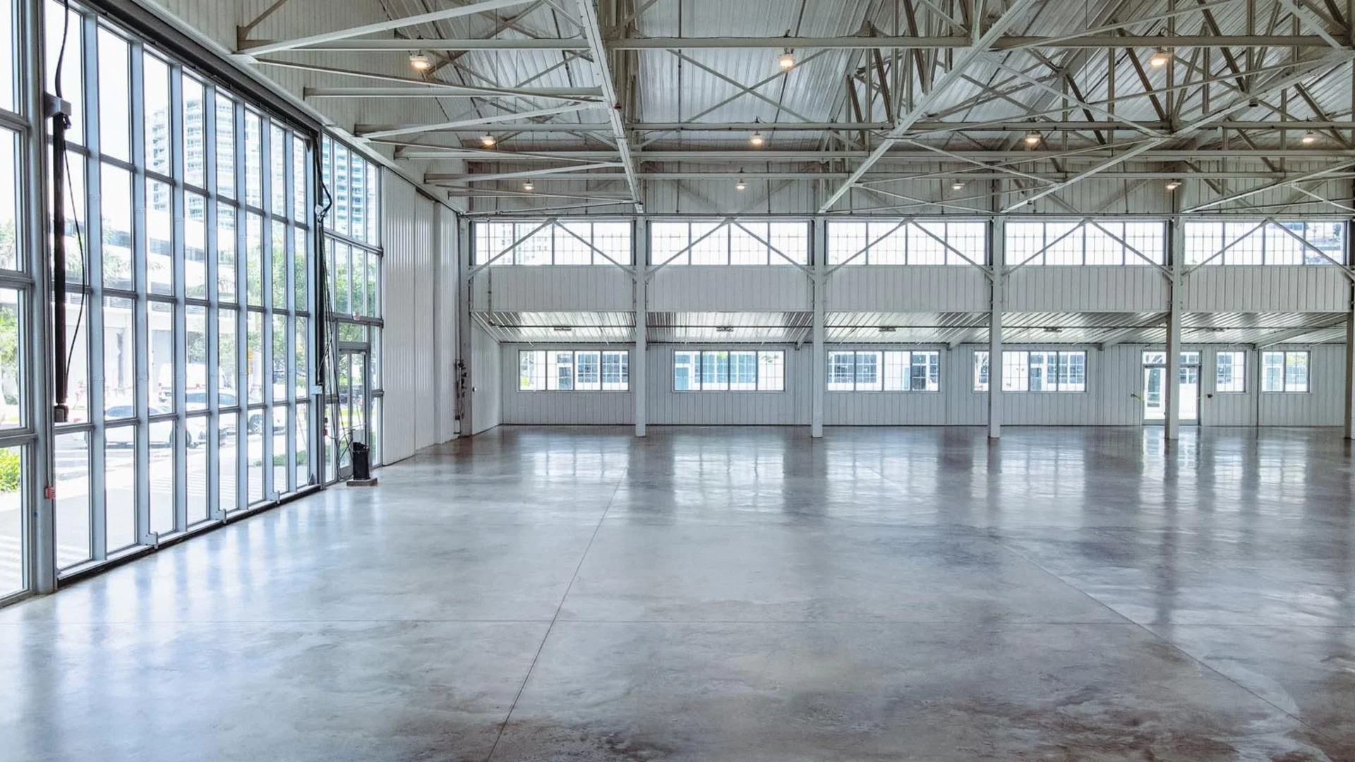 Industrial interior of The Hangar at Regatta Harbour, a waterfront event venue in Coconut Grove.