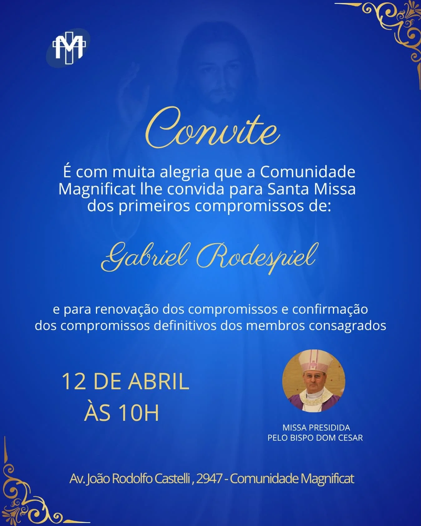 Neste domingo da miseric&oacute;rdia convidamos voc&ecirc; para participar da Santa Missa de primeiros compromissos, renova&ccedil;&atilde;o e confirma&ccedil;&atilde;o dos compromissos definitivos dos  consagrados. &Eacute; um dia de grande alegria 