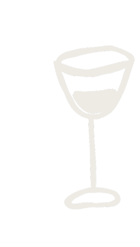 A simple line drawing of a wine glass filled with white wine.