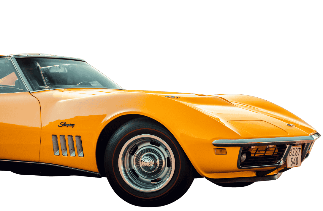 Classic yellow sports car representing Pit Stop Cafe’s fast and convenient breakfast in Fairbanks, Alaska