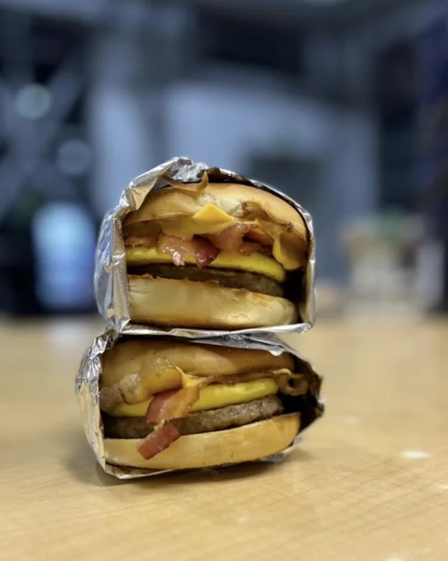 Sausage, egg, bacon, and cheese breakfast sandwich from Pit Stop Cafe in Fairbanks, Alaska