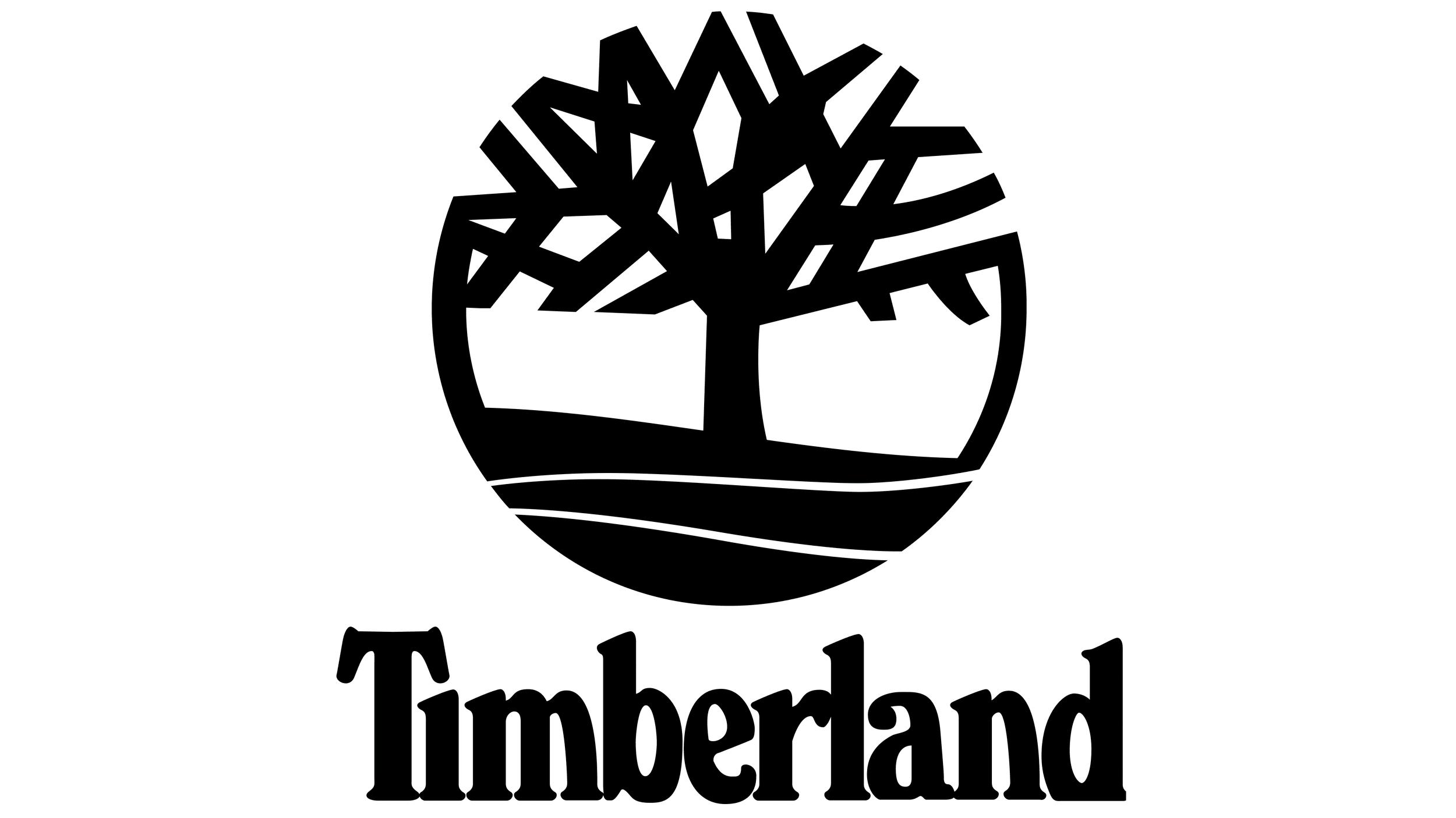 A circular Timberland logo with a tree illustration in the center and the word 'Timberland' below it.