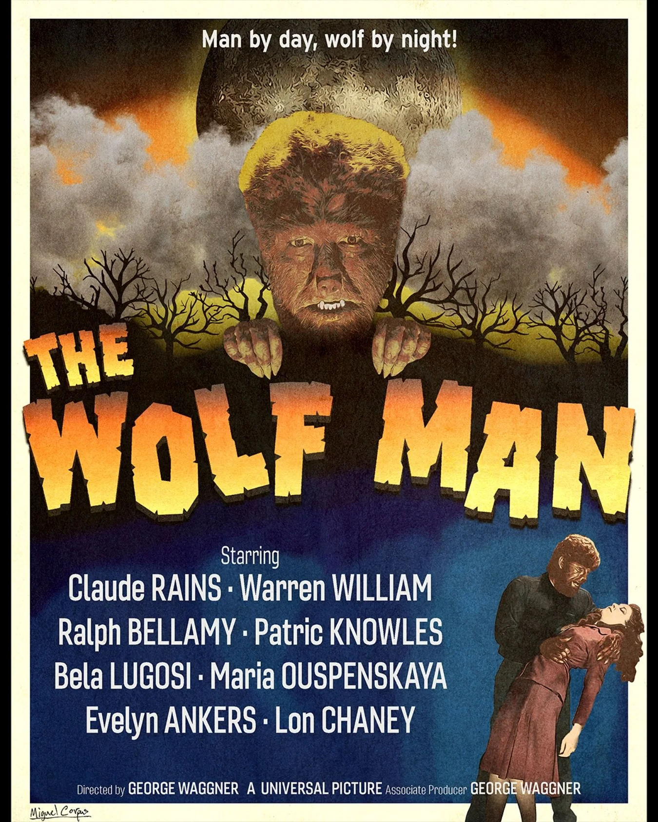 The Wolf Man (1943)

My take on the original Wolf Man film poster. I took a lot of inspiration from the design trends from vintage horror movie posters from the 1940s. My goal was to replicate the style while still making it my own.

#art #artist #gr