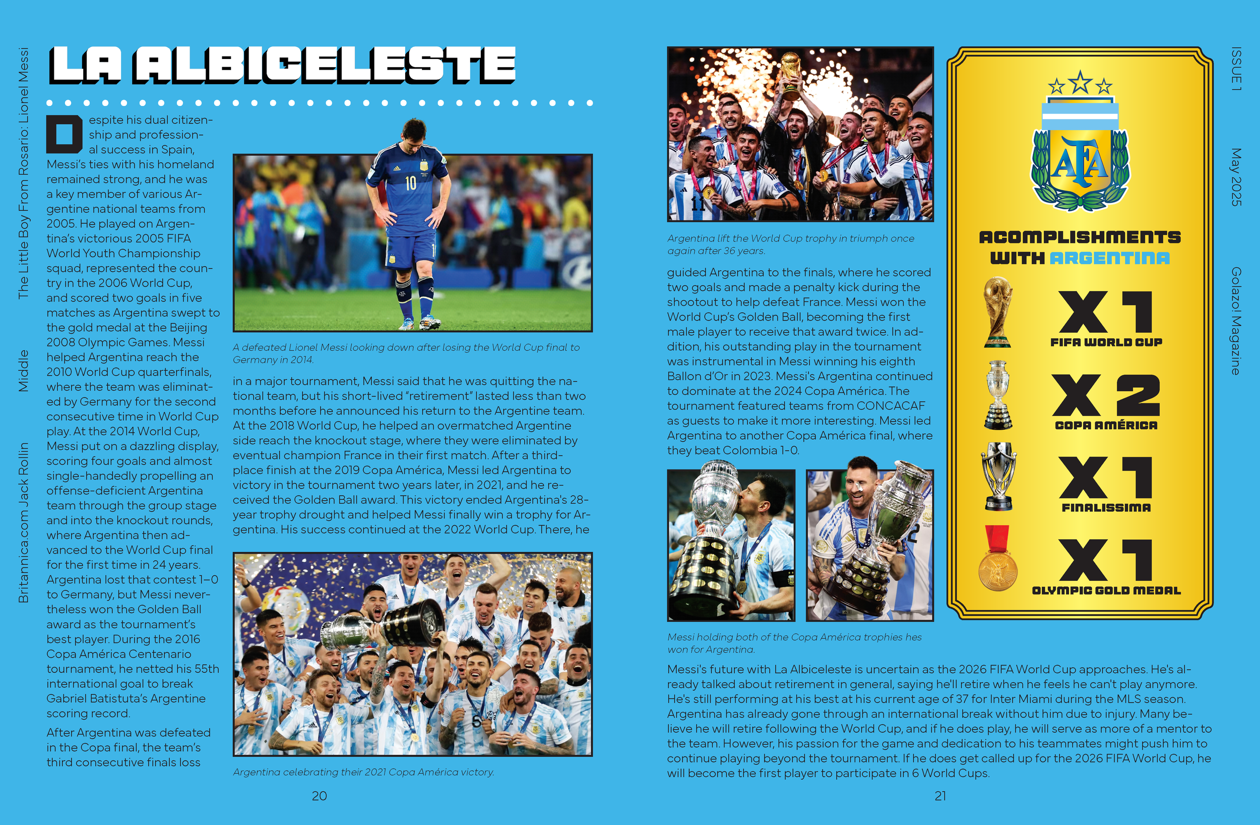 Lionel Messi's accomplishments with the Argentinian National Team.