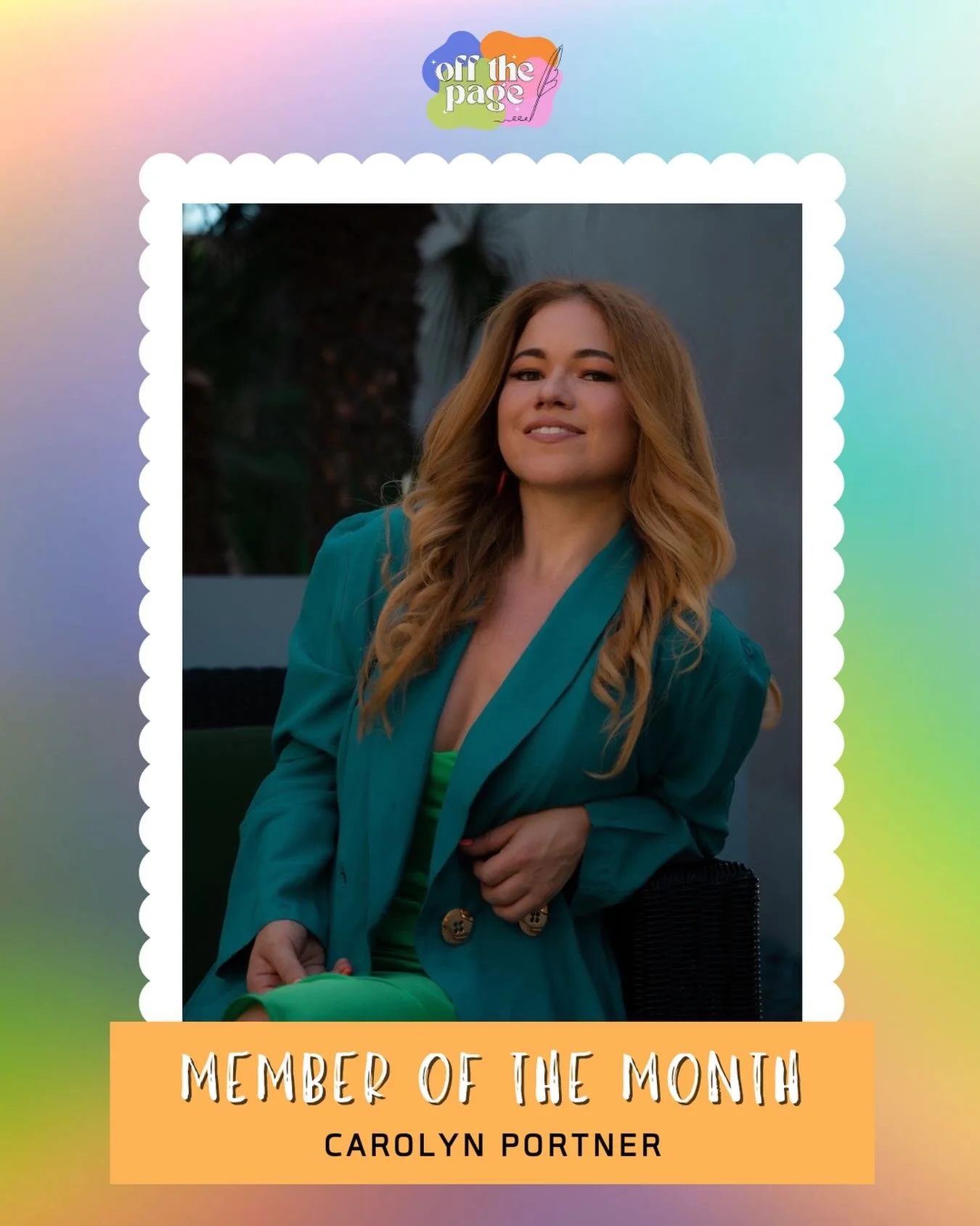 Let&rsquo;s give a big round of applause to our March MOTM @carolynportner_ ! 👏🪩🥳

Carolyn Portner is a comedy TV writer and disability advocate hailing from the suburbs of Chicago, IL. Most recently she wrote Episode 518 &ldquo;Welcome to the Fut