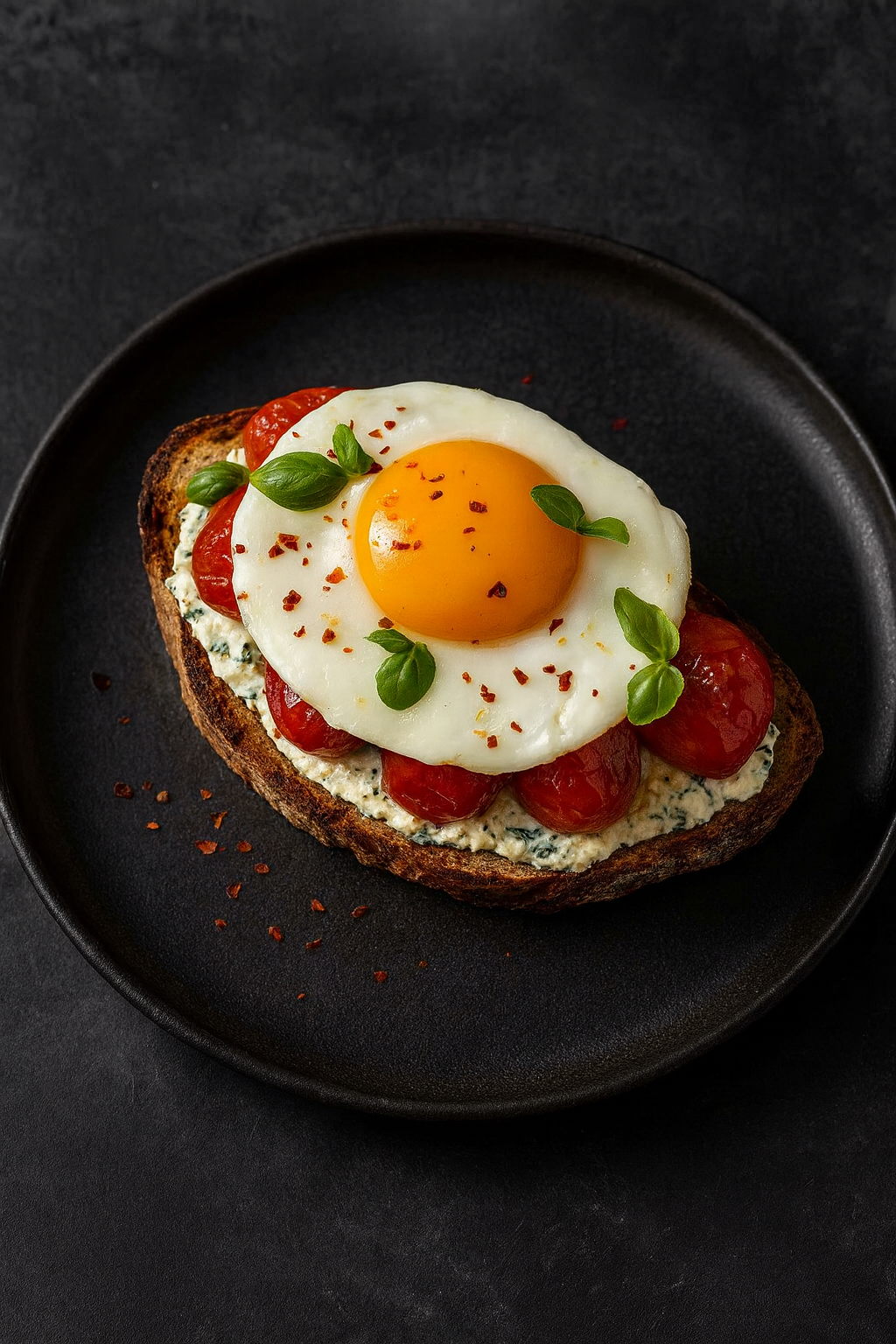 Crispy Breakfast Toast With Egg, Roasted Tomatoes &amp; Herbed Ricotta