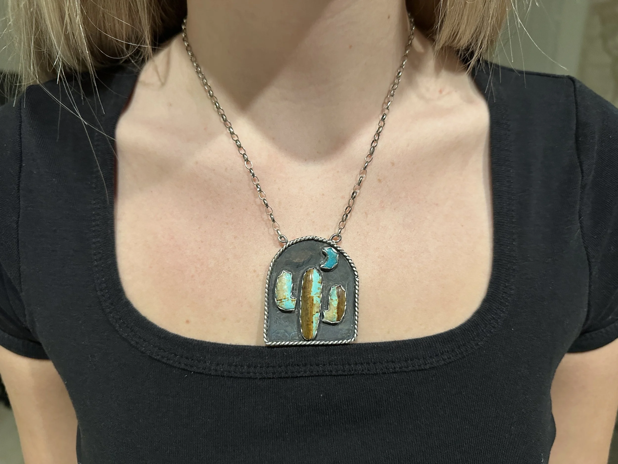 Kingman Cactus Necklace. 16in chain. $170. 