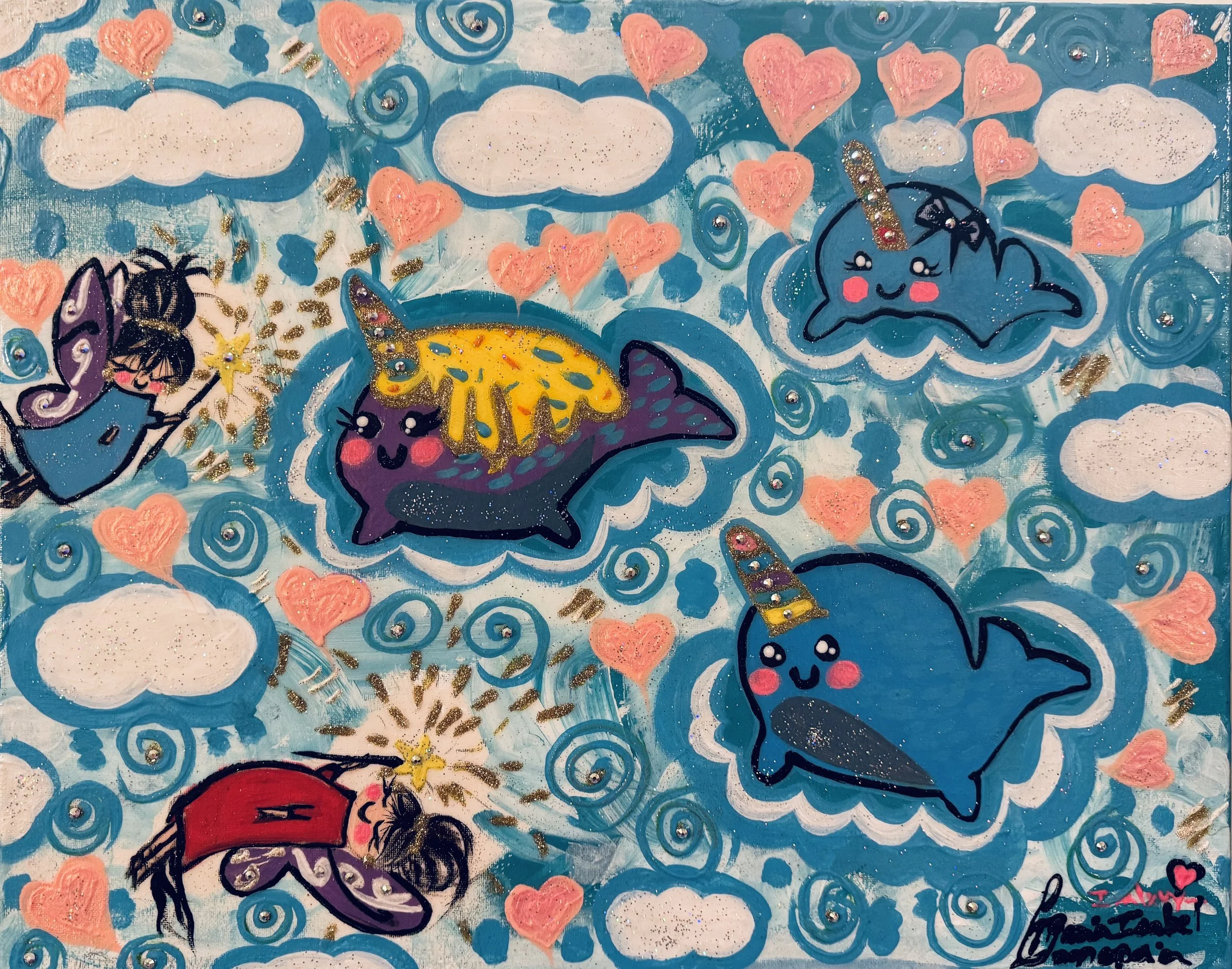 Happy Fairies and Narwhals 16in x 20in