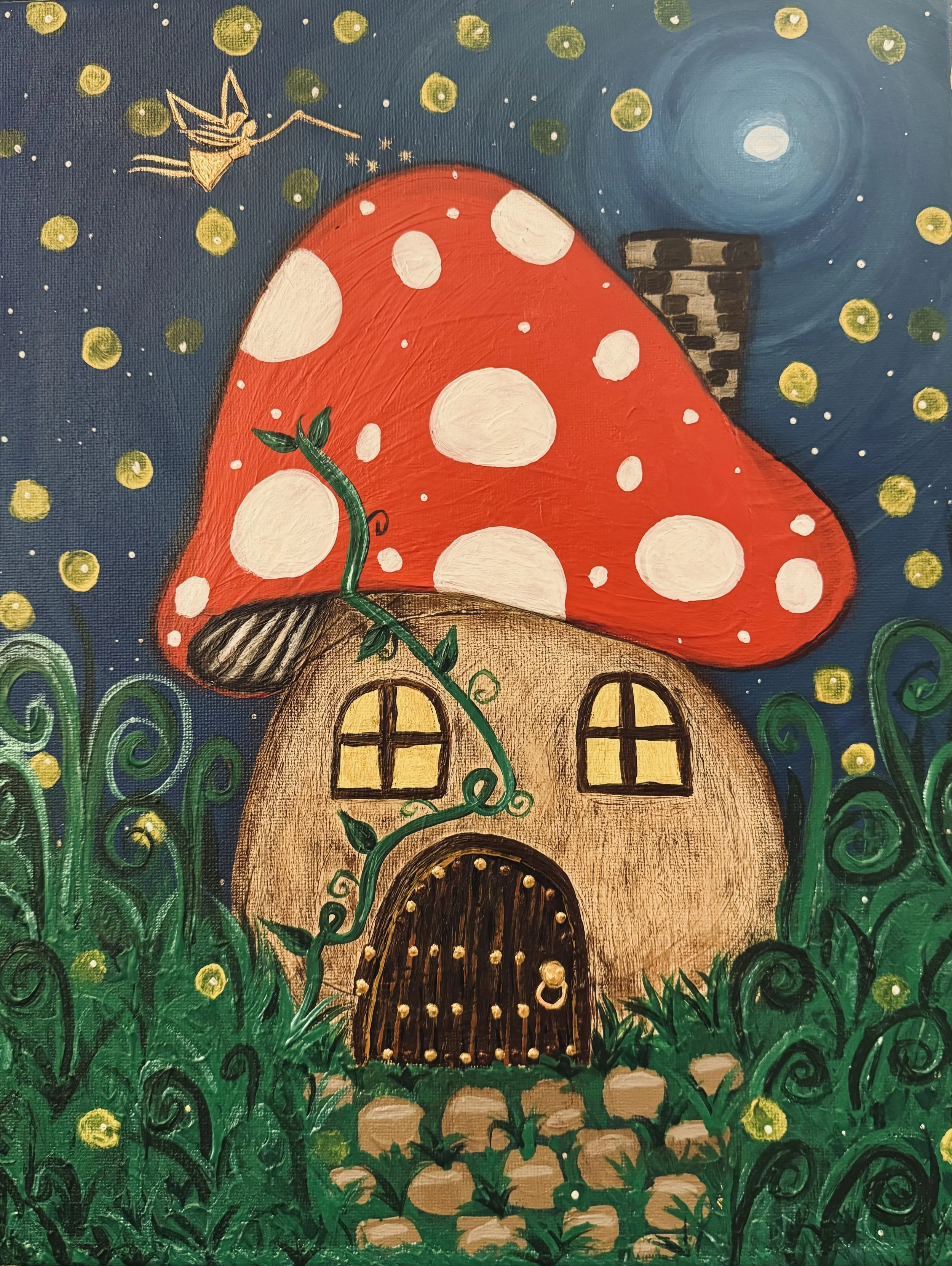 Starry Mushroom House 14in x 11in