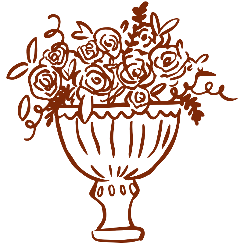 Outline drawing of a flowers in a footed vase.