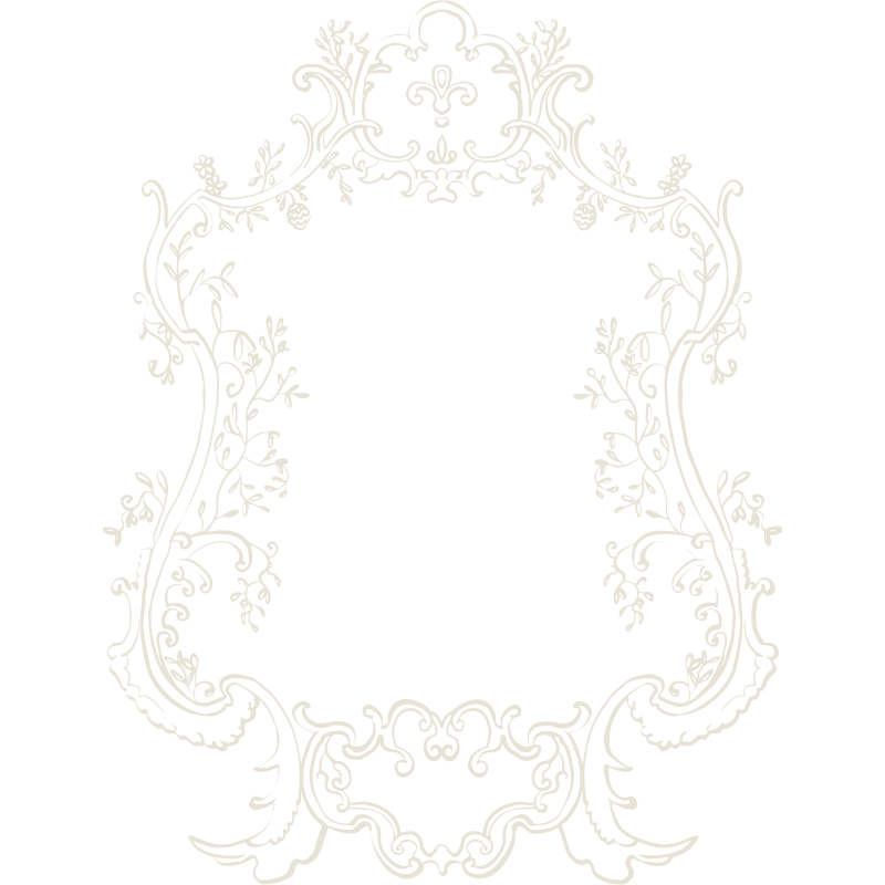 Ornate vintage-style decorative frame with floral and scroll motifs on a black background.