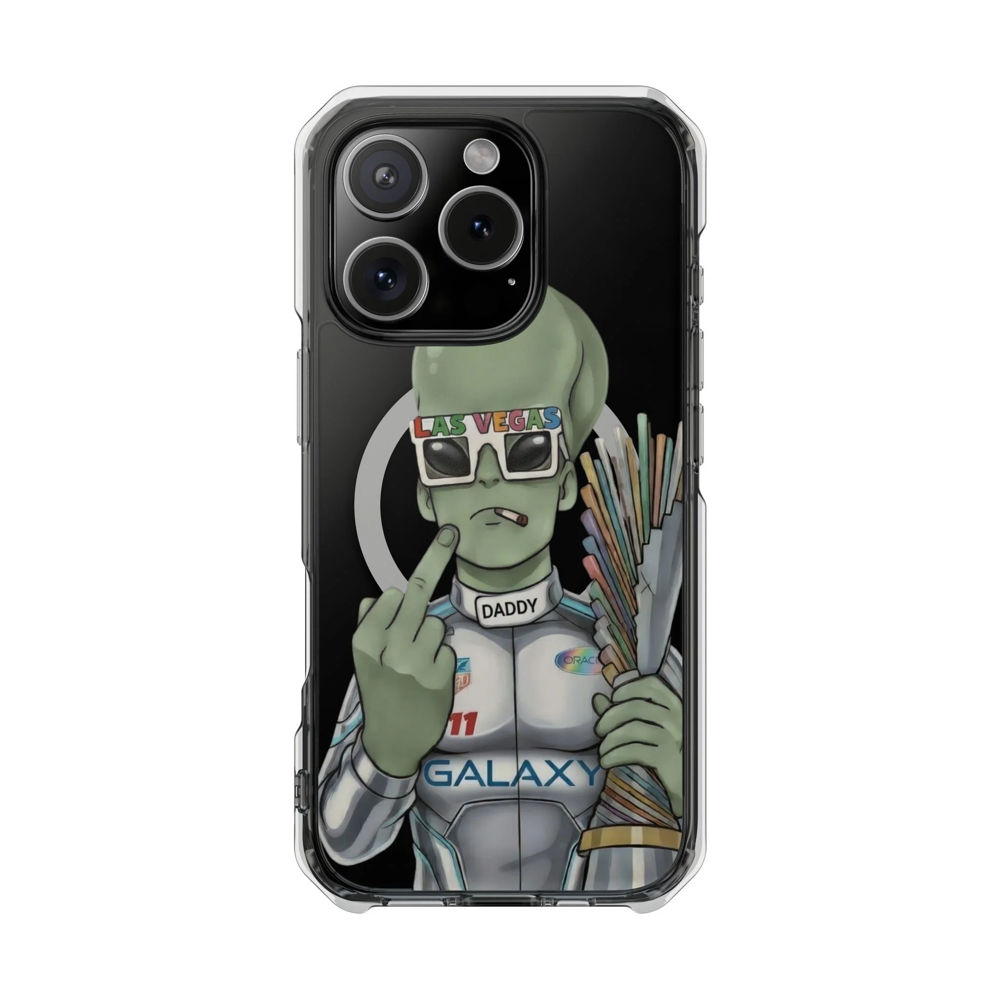 Alien Formula 1 Driver Clear Magnetic Phone Case  Retro Alien “Daddy” Galaxy Design
