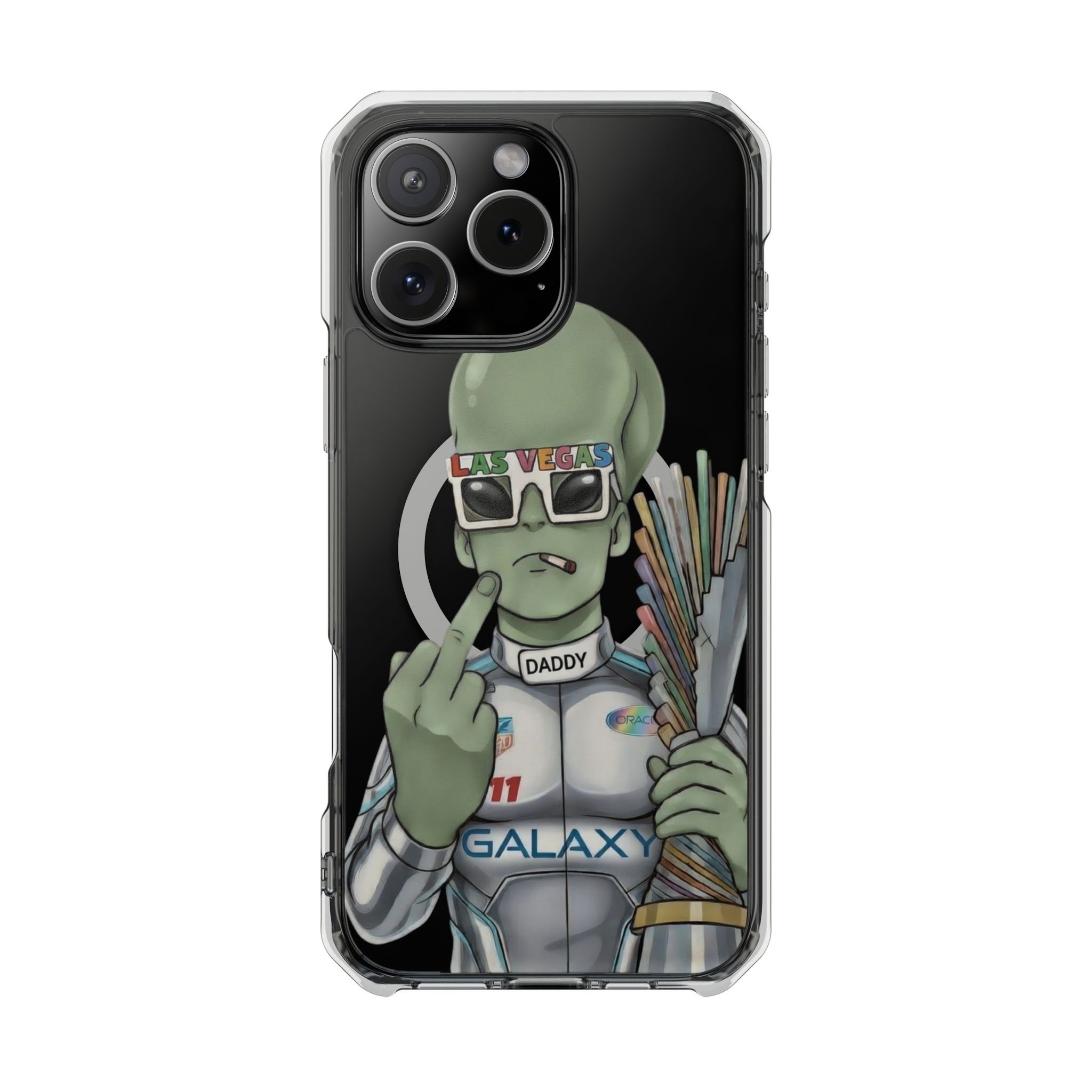 Alien Formula 1 Driver Clear Magnetic Phone Case  Retro Alien “Daddy” Galaxy Design