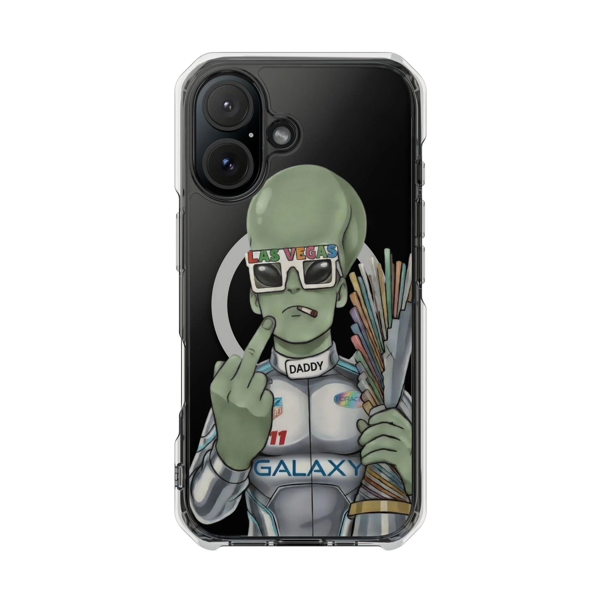 Alien Formula 1 Driver Clear Magnetic Phone Case  Retro Alien “Daddy” Galaxy Design