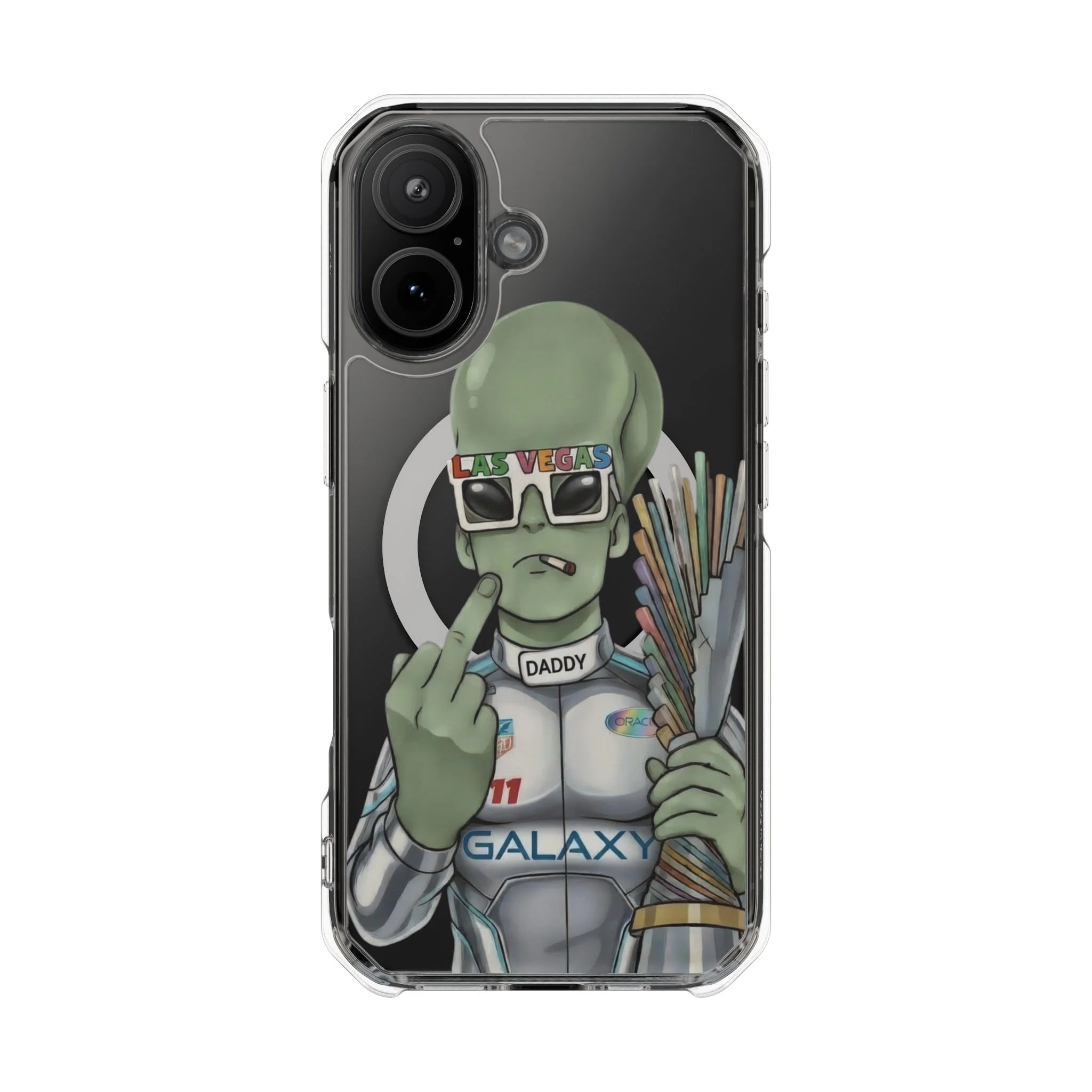 Alien Formula 1 Driver Clear Magnetic Phone Case  Retro Alien “Daddy” Galaxy Design