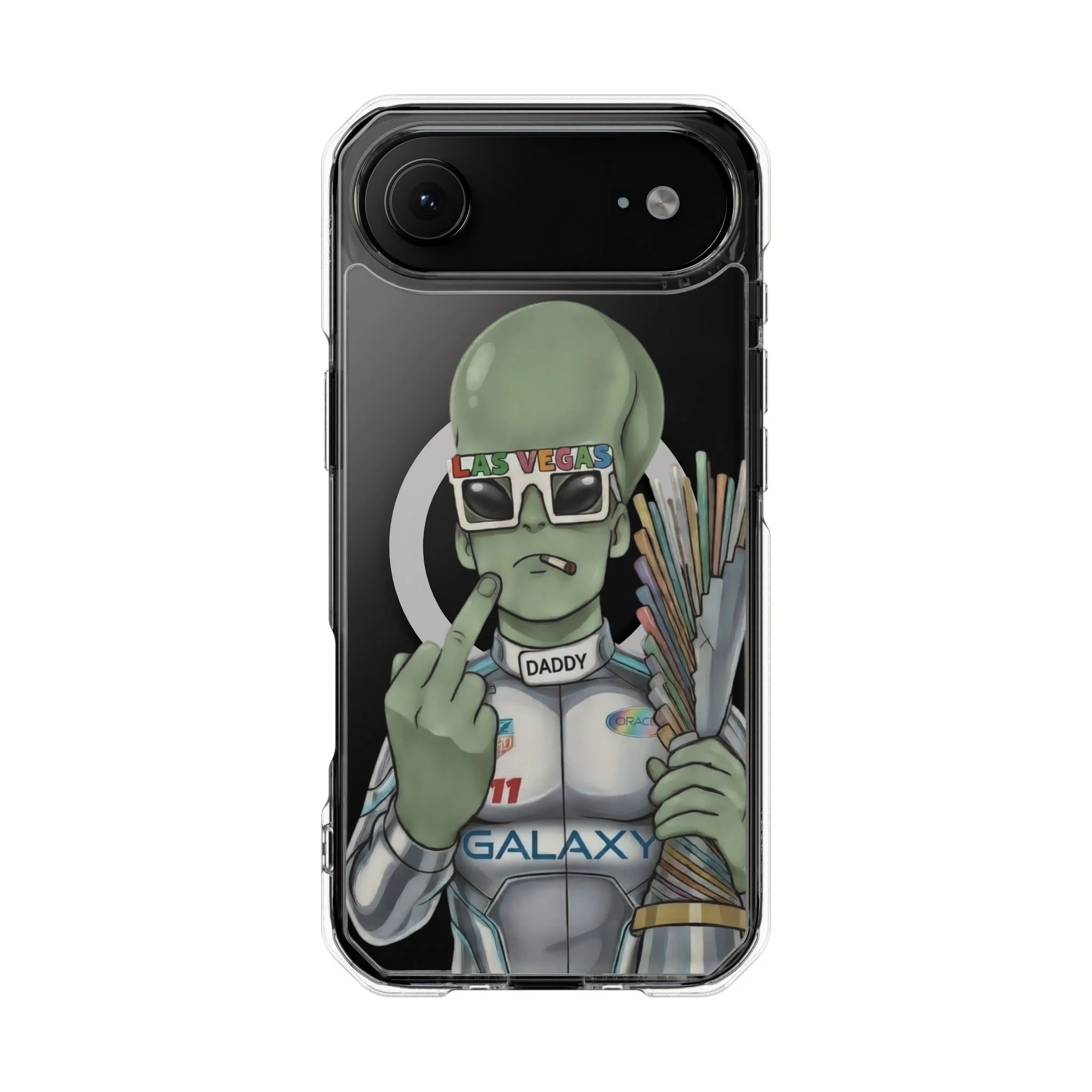 Alien Formula 1 Driver Clear Magnetic Phone Case  Retro Alien “Daddy” Galaxy Design