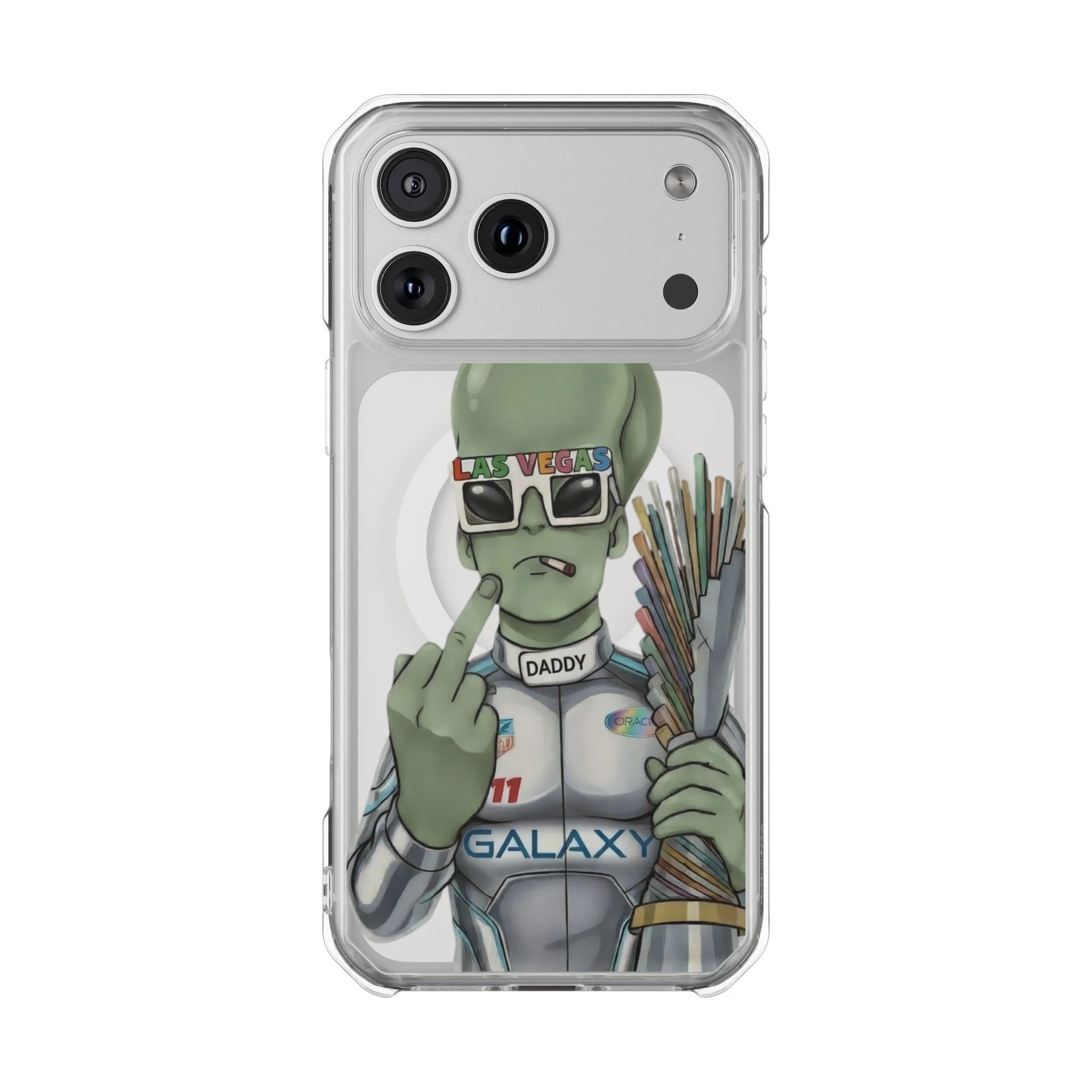Alien Formula 1 Driver Clear Magnetic Phone Case  Retro Alien “Daddy” Galaxy Design