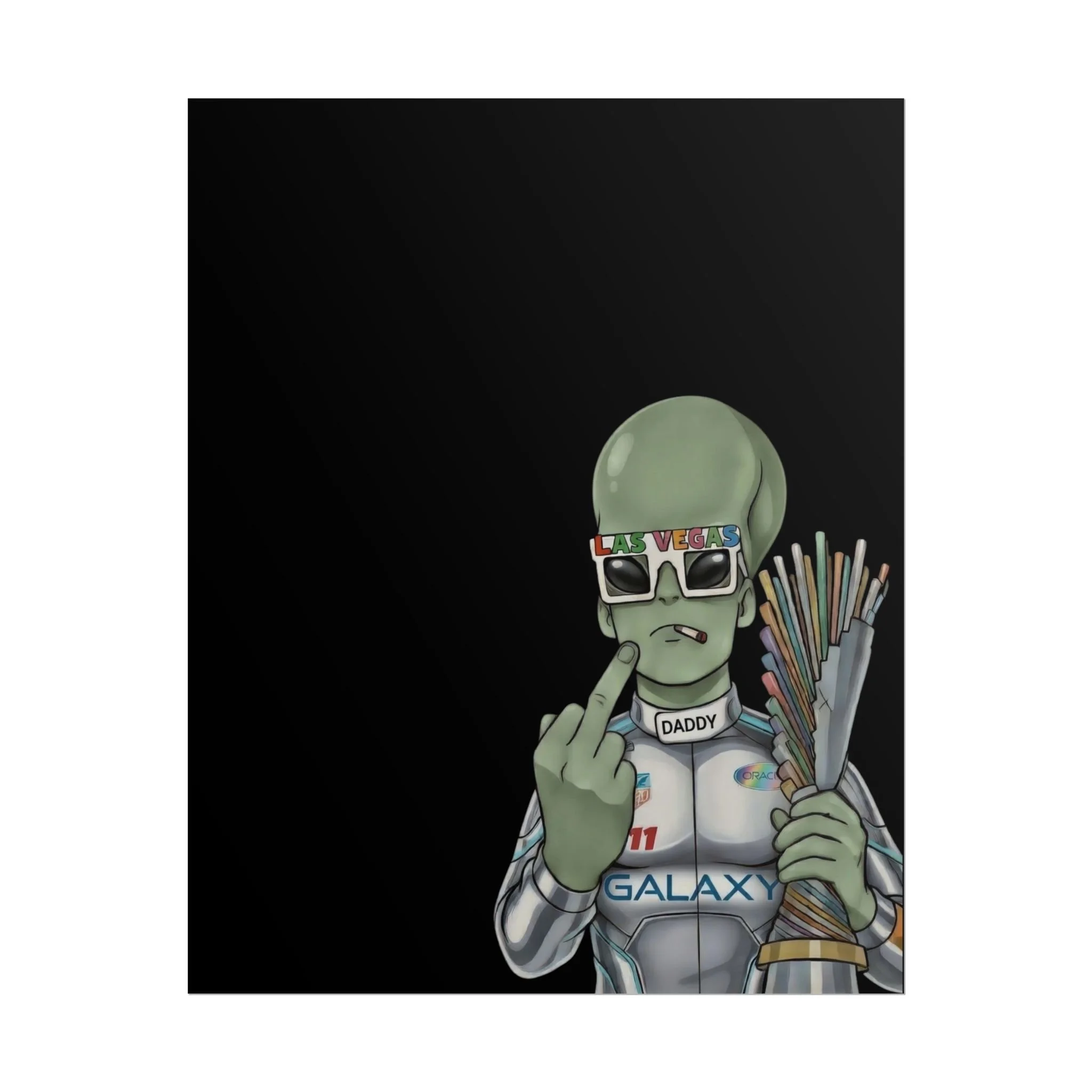 Alien Champion Poster — 'Daddy' Racer with Trophy Art Print