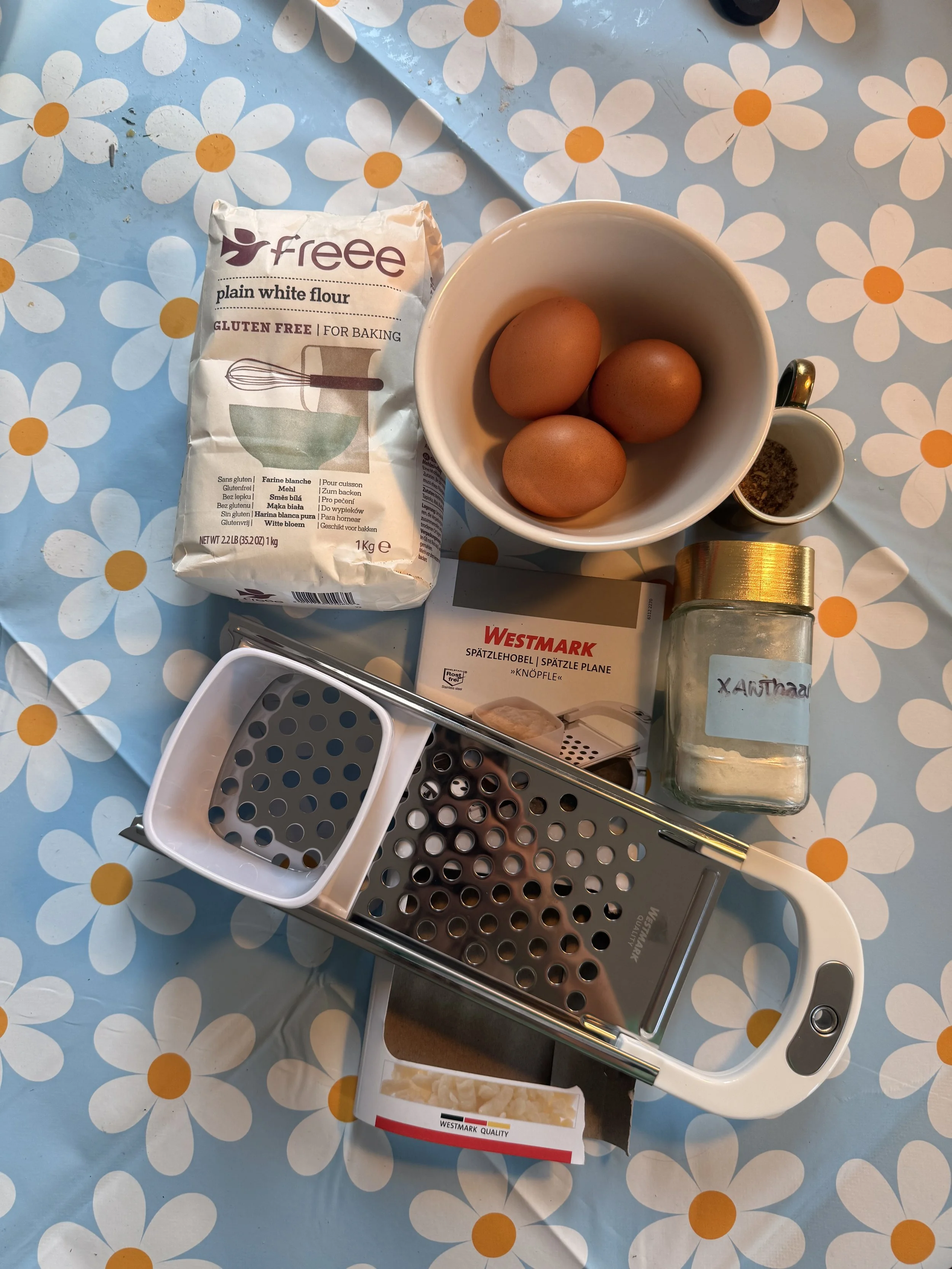 Gluten-Free German Spätzle with Meatballs and Mushroom Sauce

