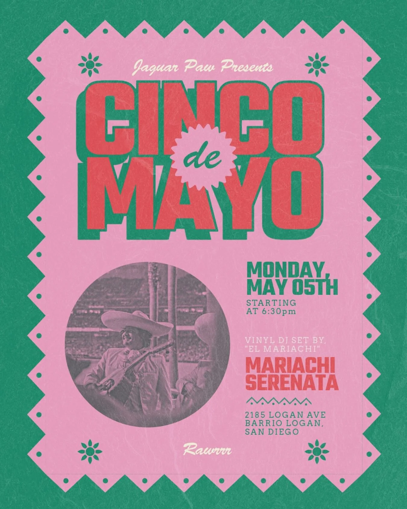 Cinco de Mayo Vinyl DJ set @jaguarpawsd starting at 6:30pm!
