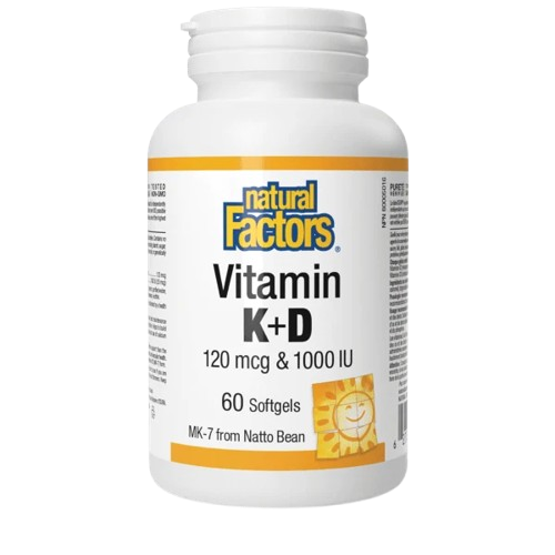 Natural Factors Vitamin K+D 120 mcg & 1000 IU, 60 SG