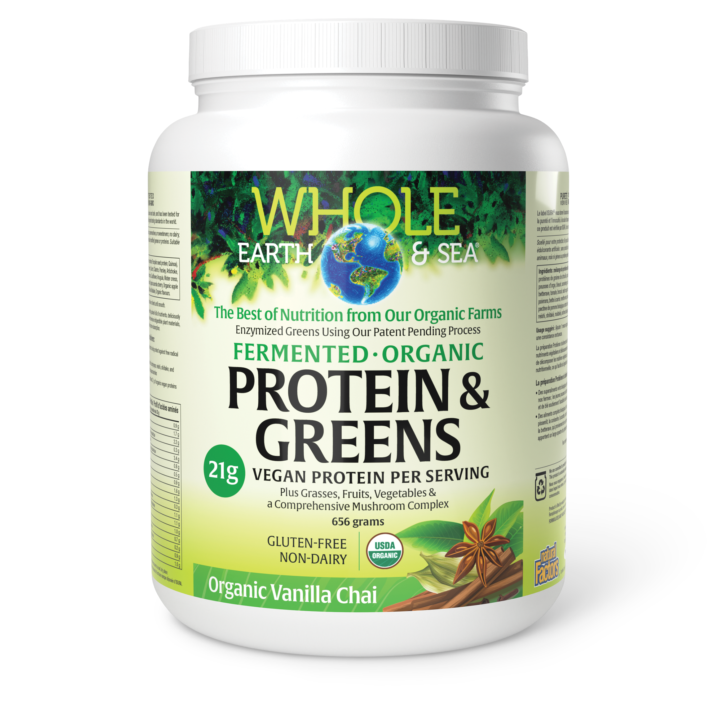 Whole Earth & Sea Fermented Organic Protein & Greens - Organic Vanilla Chai, 656 grams