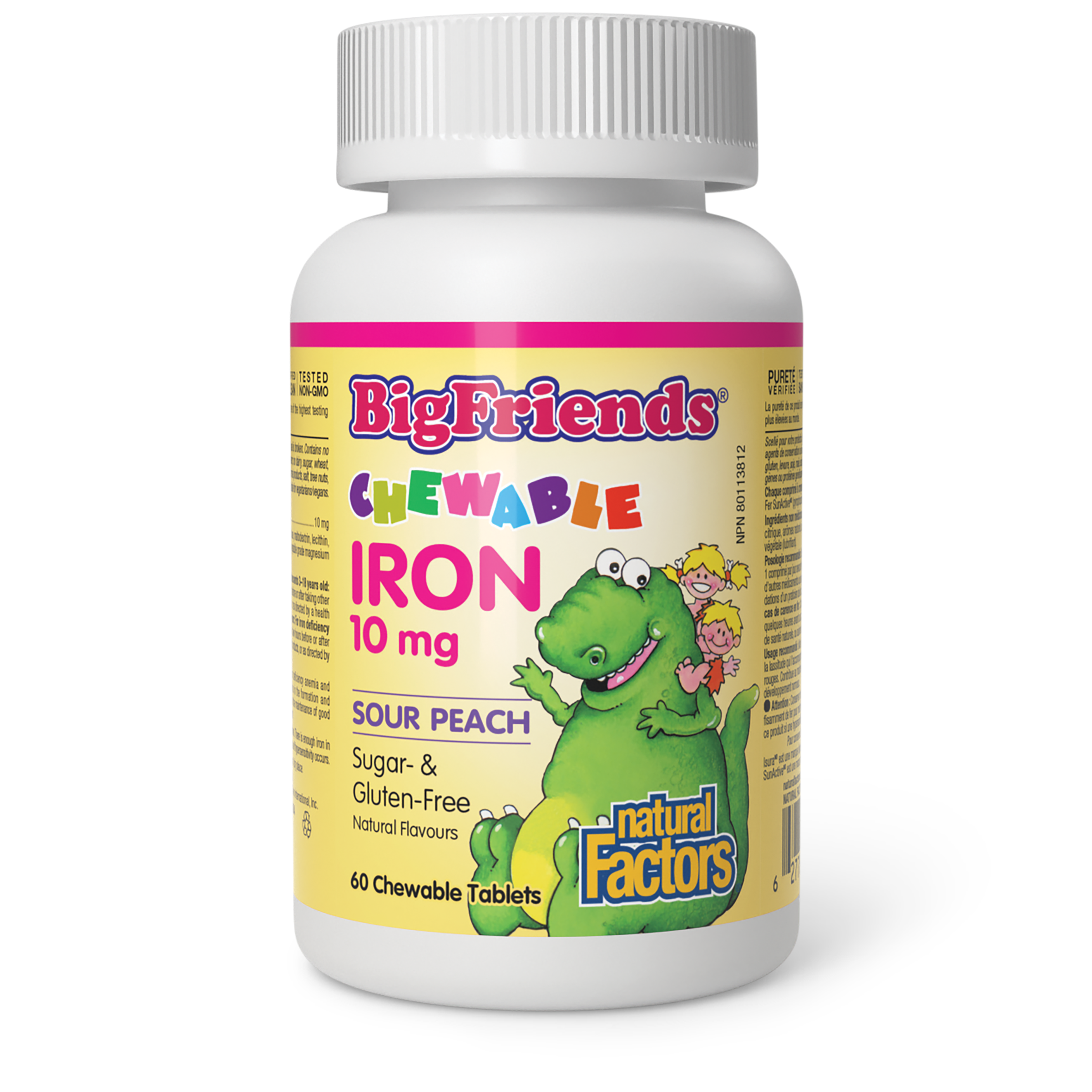 Natural Factors Big Friends Chewable Iron 10 mg - Sour Peach, 60 Chew Tabs