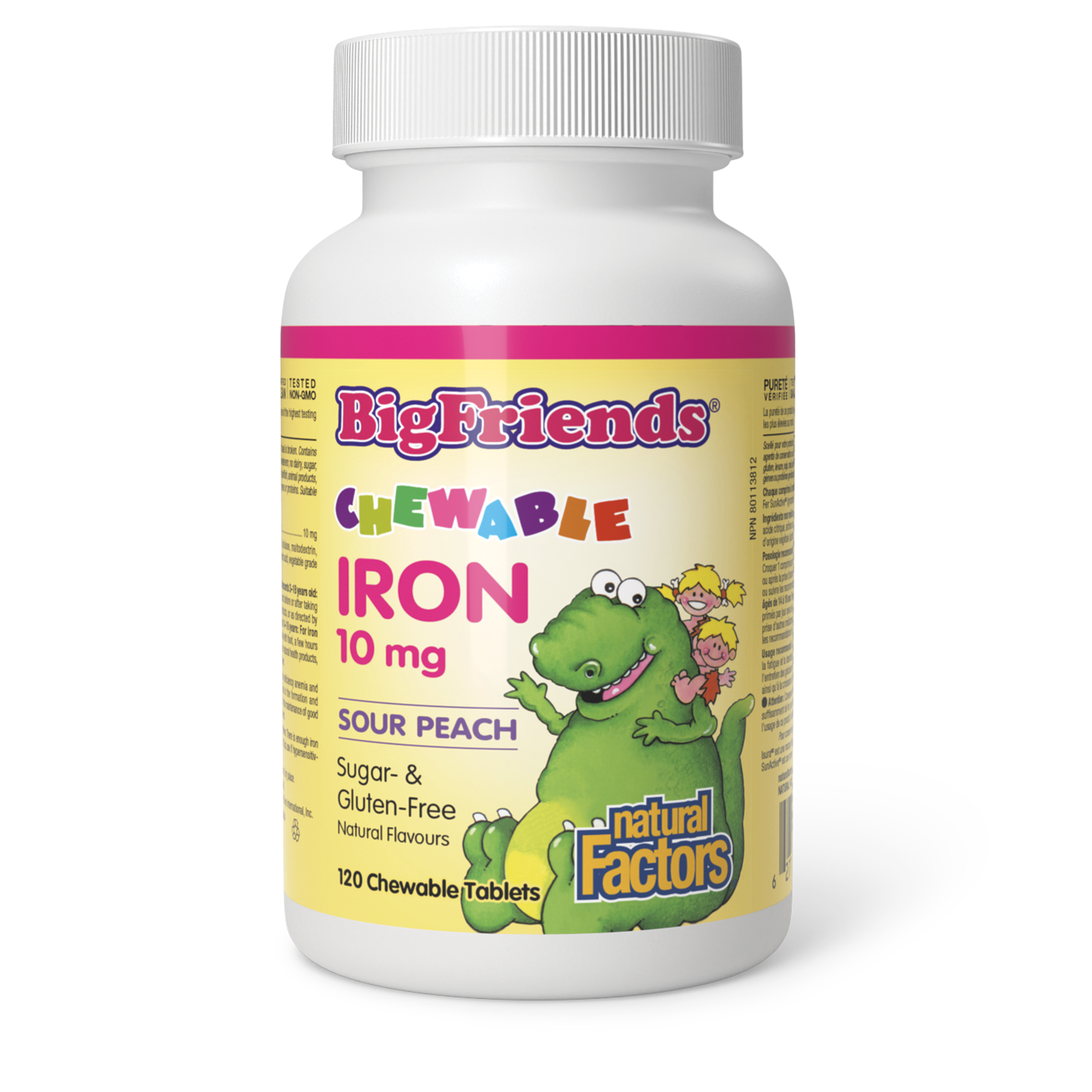Natural Factors Big Friends Chewable Iron, 10mg, Sour Peach, 120 chews