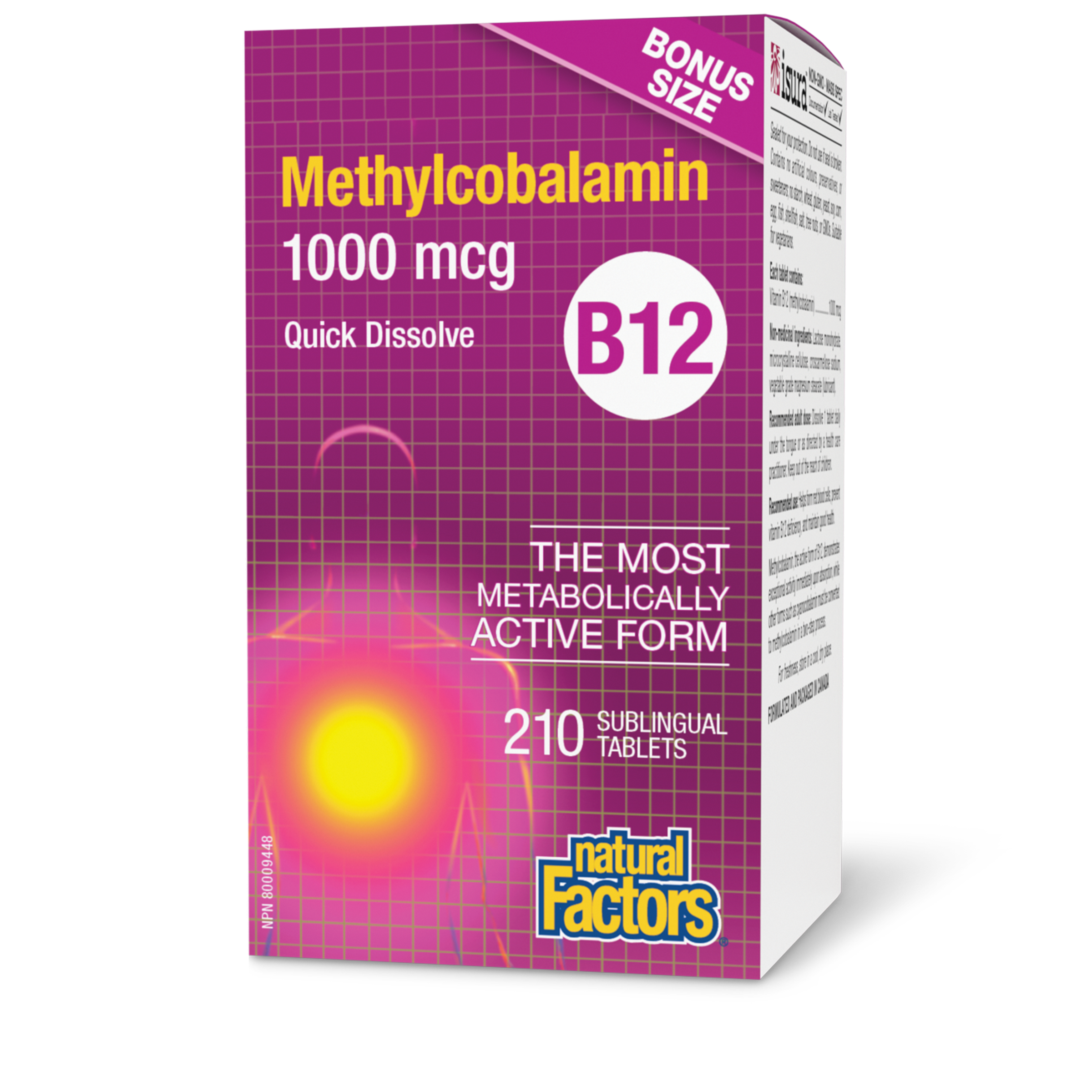 Natural Factors B12 Methylcobalamin 1000 mcg, 210 Sublingual Tabs
