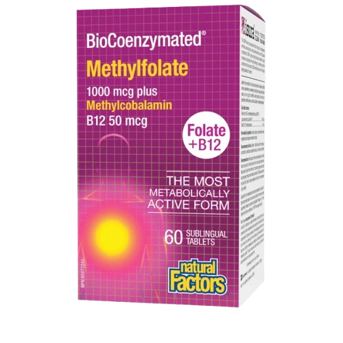 Natural Factors BioCoenzymated™ Methylfolate Folate + B12 1000 mcg/50 mcg, 60 Sublingual Tabs