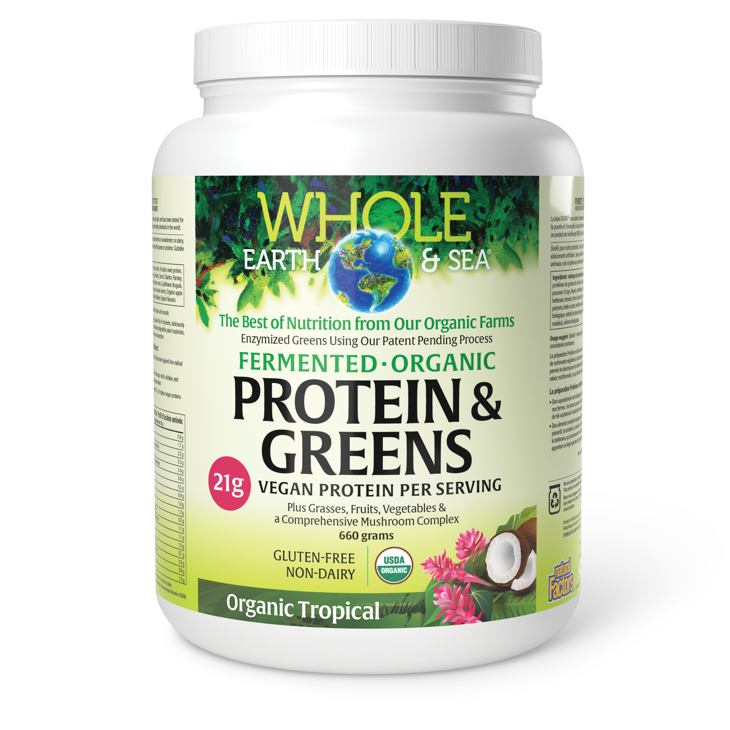 Whole Earth & Sea Fermented Organic Protein & Greens - Organic Tropical, 660 grams