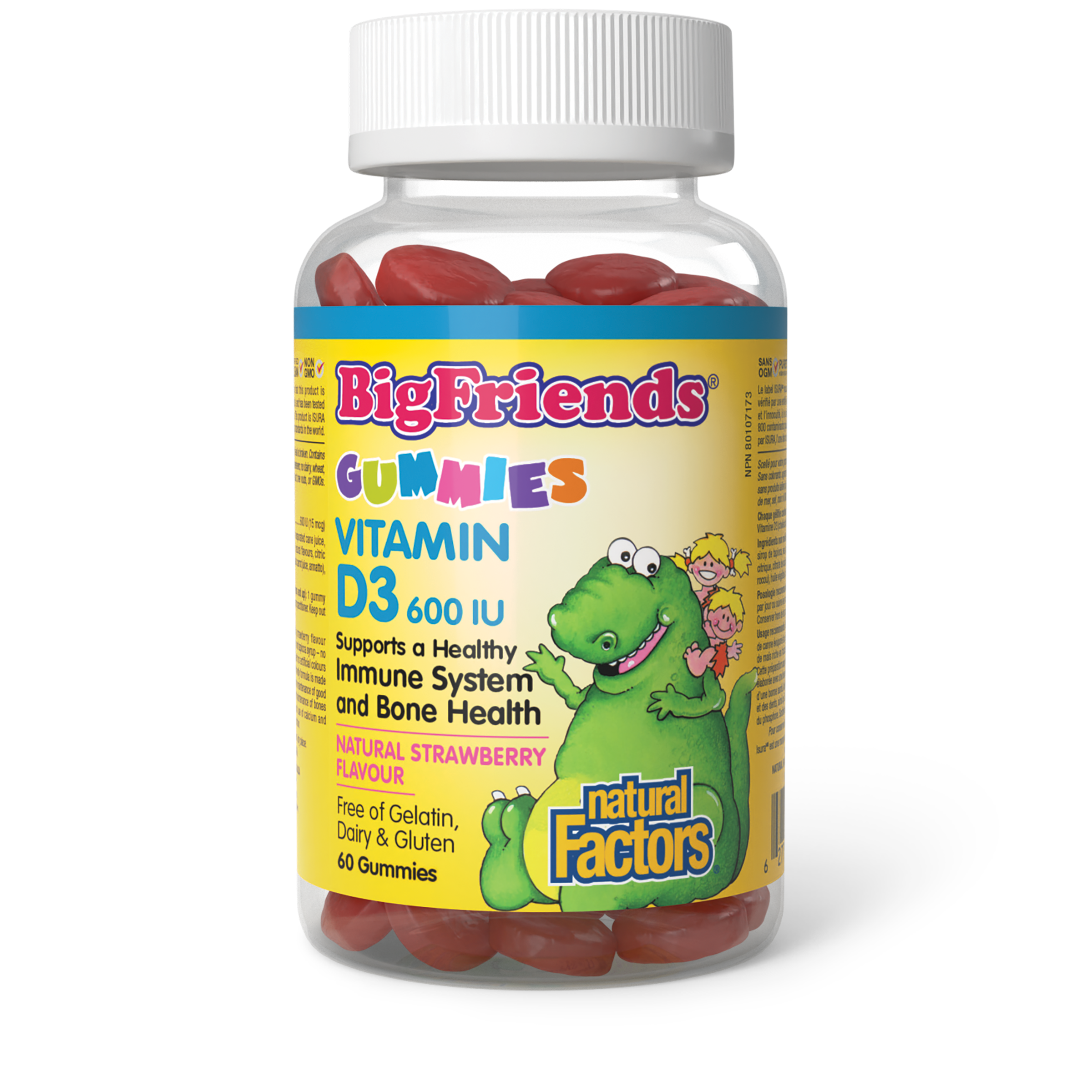 Natural Factors Big Friends Vitamin D3 600 IU - Strawberry, 60 Gummies
