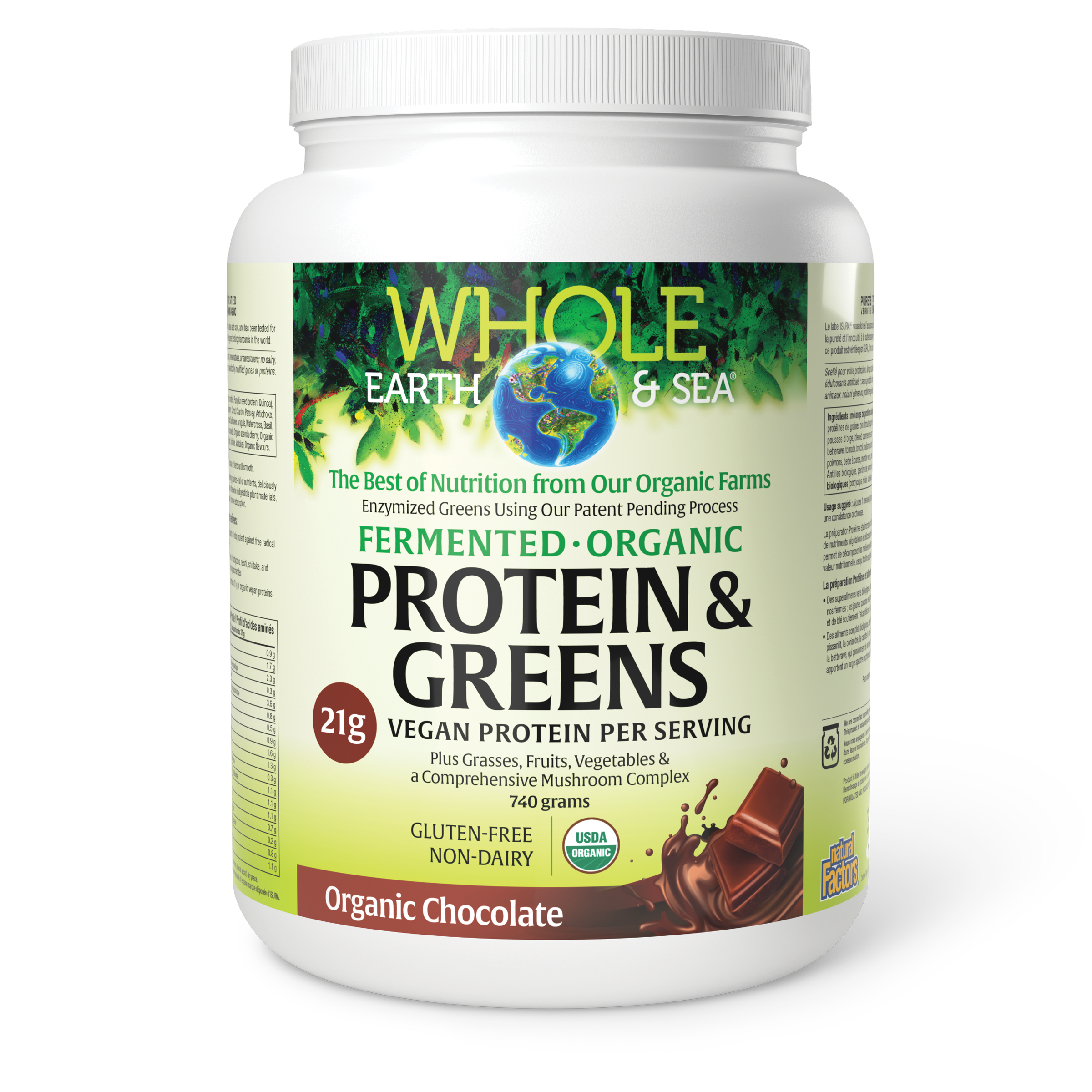 Whole Earth & Sea Fermented Organic Protein & Greens - Organic Chocolate, 740 grams