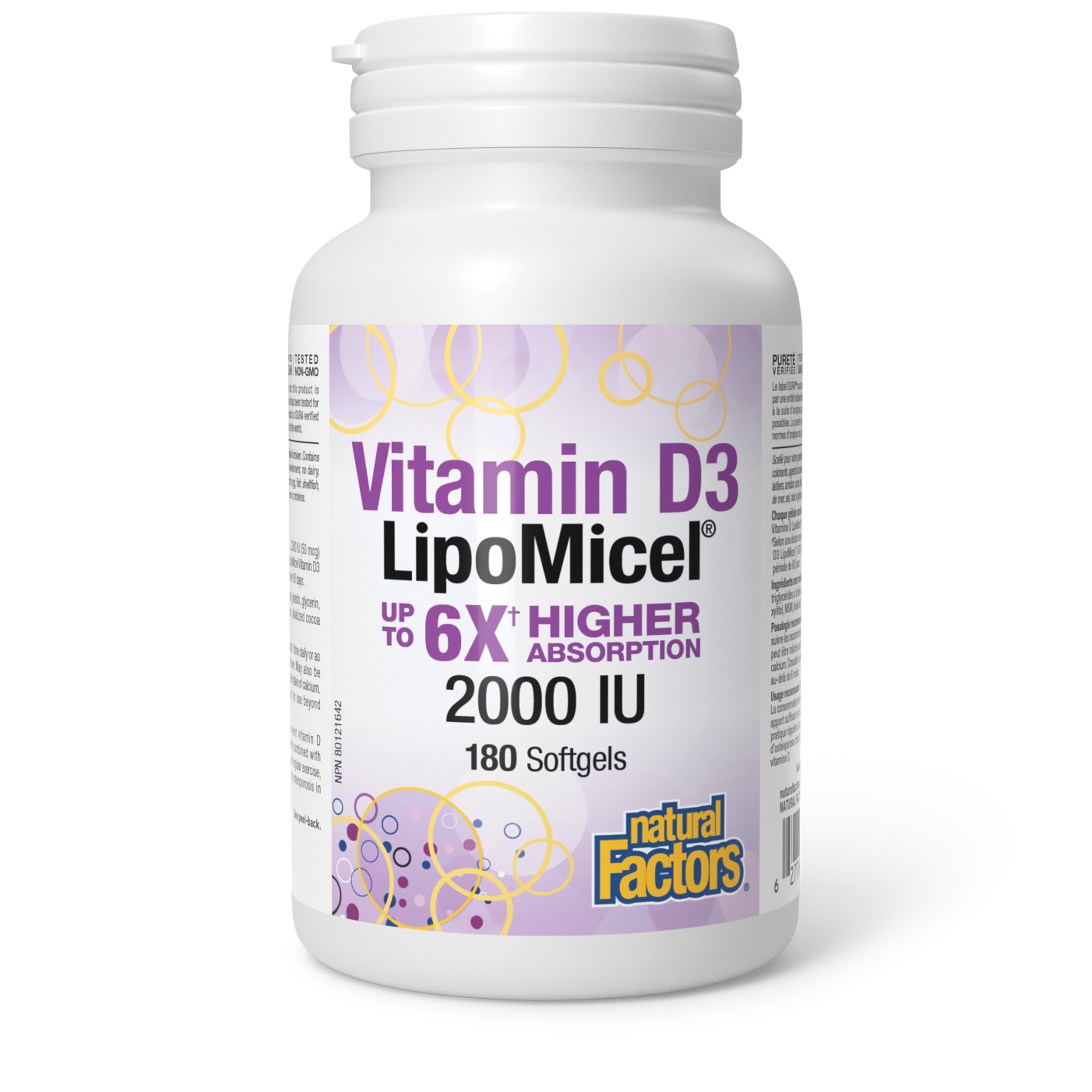 Natural Factors Vitamin D3 lipoMicel 2000 IU, 180sgls