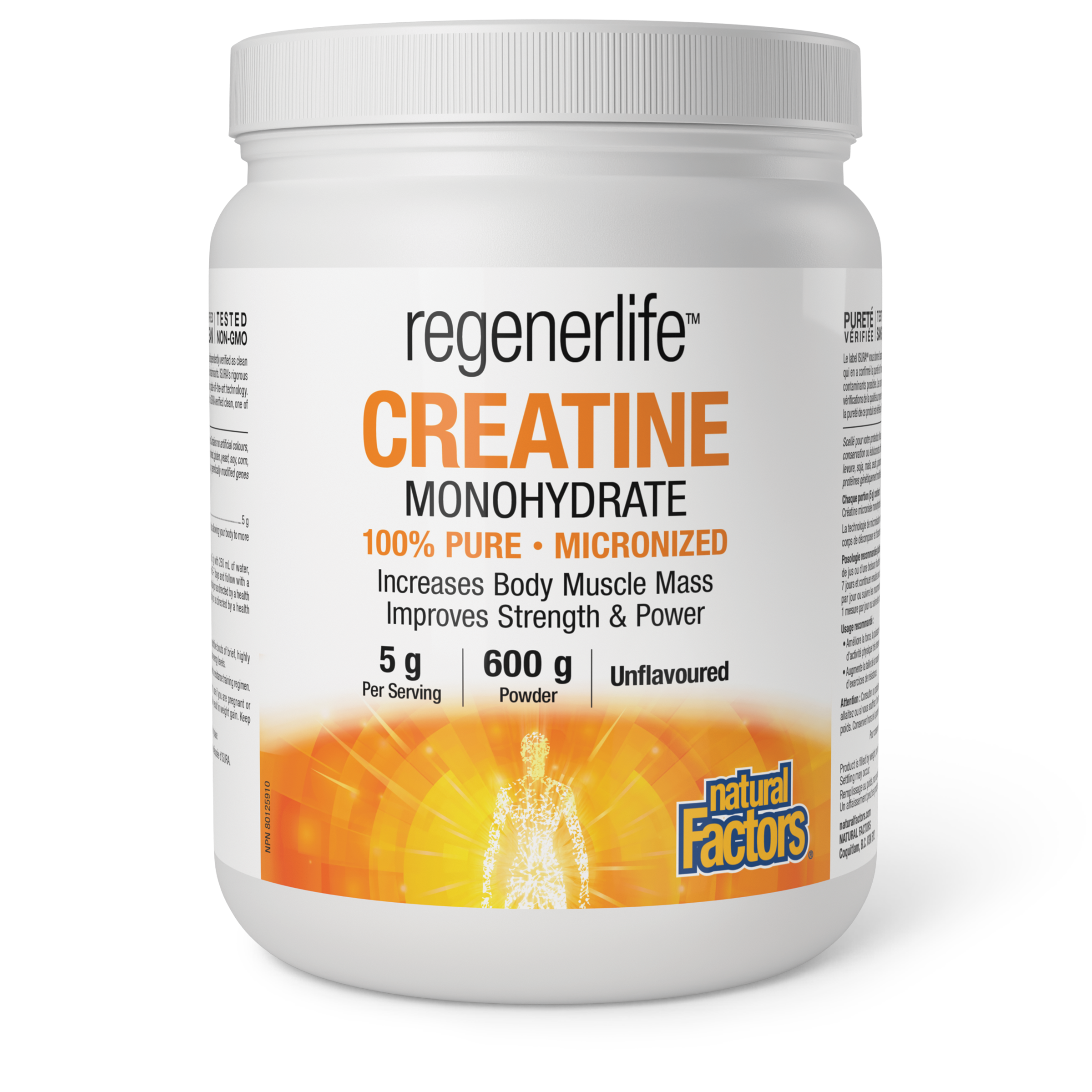 Natural Factors Regenerlife Creatine Monohydrate, Unflavoured, 600g